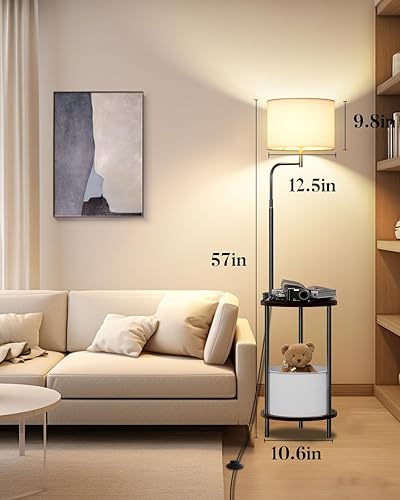 Miniatura 4 de Lightdot Lámpara de pie de 57 pulgadas con estantes, lámparas de pie modernas de mediados de siglo con bombilla y bolsa de almacenamiento incluida,
