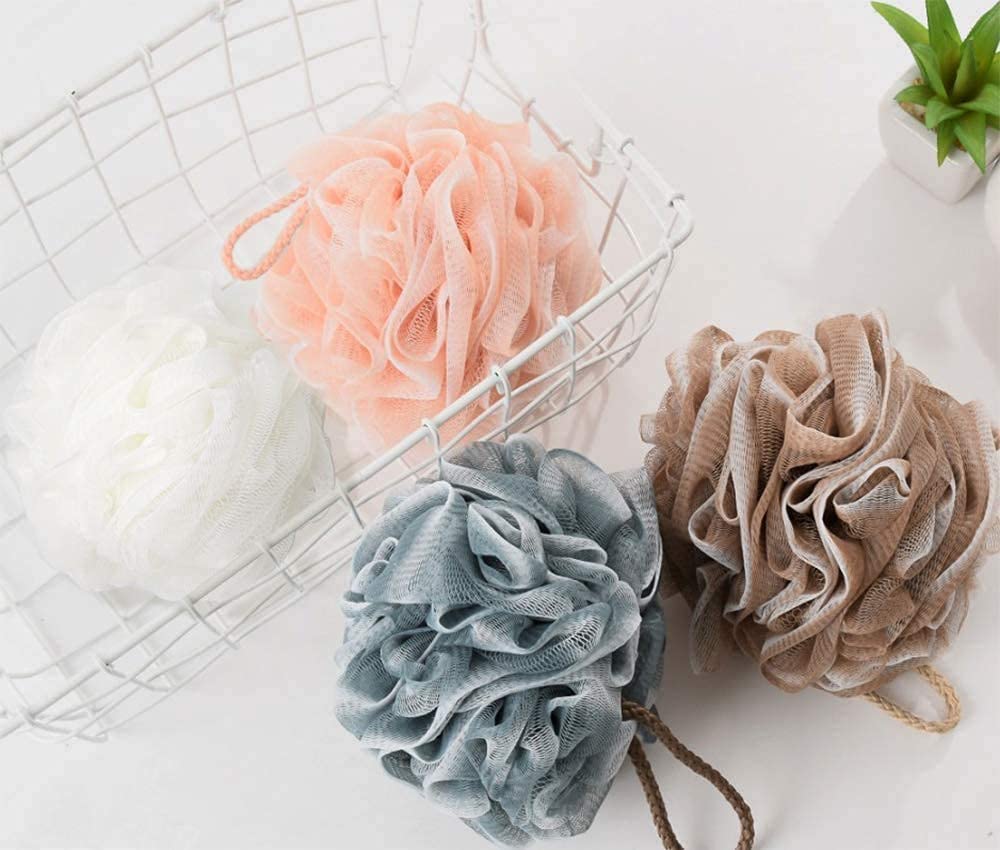Four Season Mesh Pouf Soft Body Scrubber Ball, Exfoliating Bath Loofahs Sponge for Women and Men for Silky Skin, Full Cleanse, Rich Lather (Color May Vary) -Pack of 4