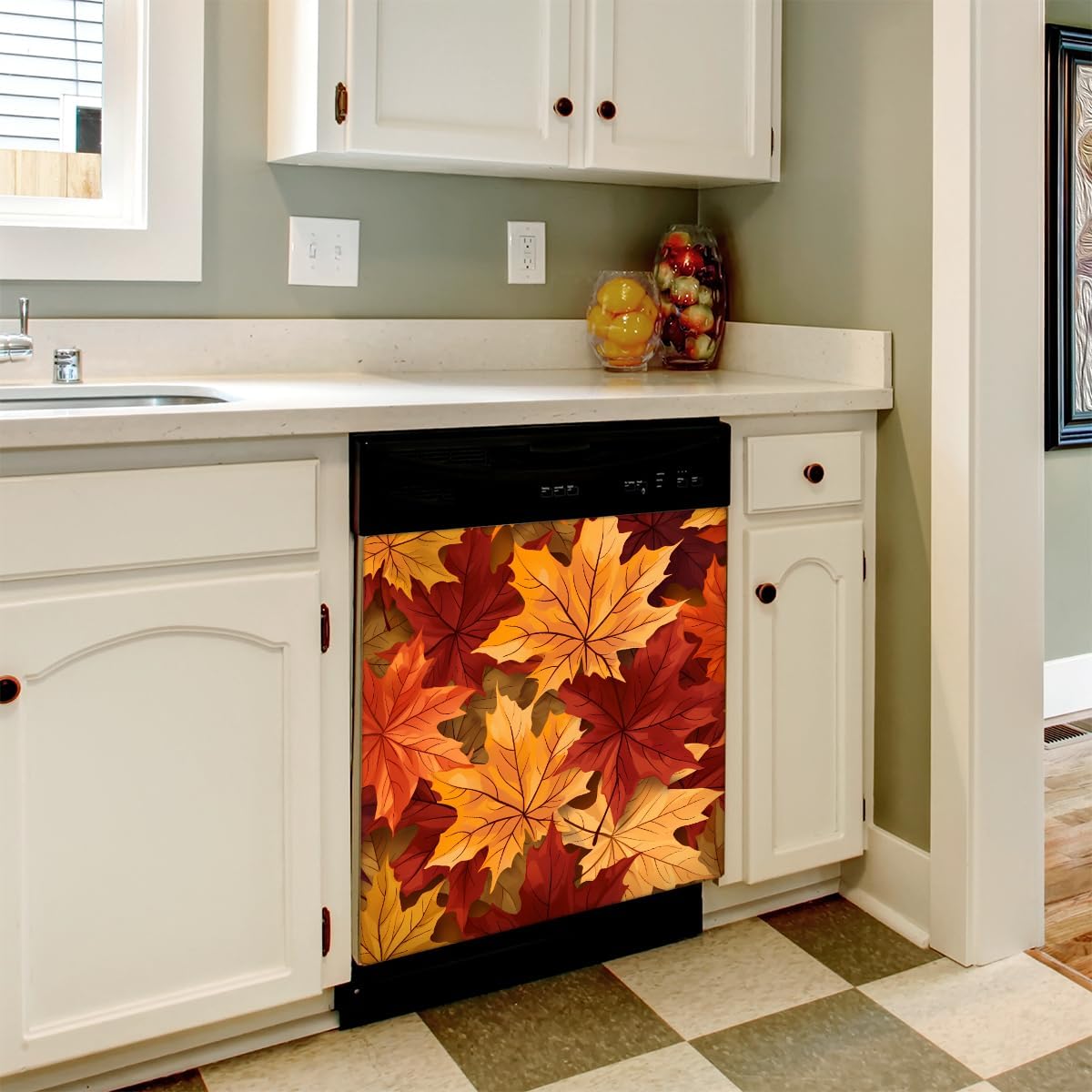 Dishwasher Magnet Cover Fall Maple Leaves Autumn Decorative Magnetic Dishwasher Door Cover Panel for Kitchen Home Decor Refrigerator Decals Washing Machine stickers 23"x26"