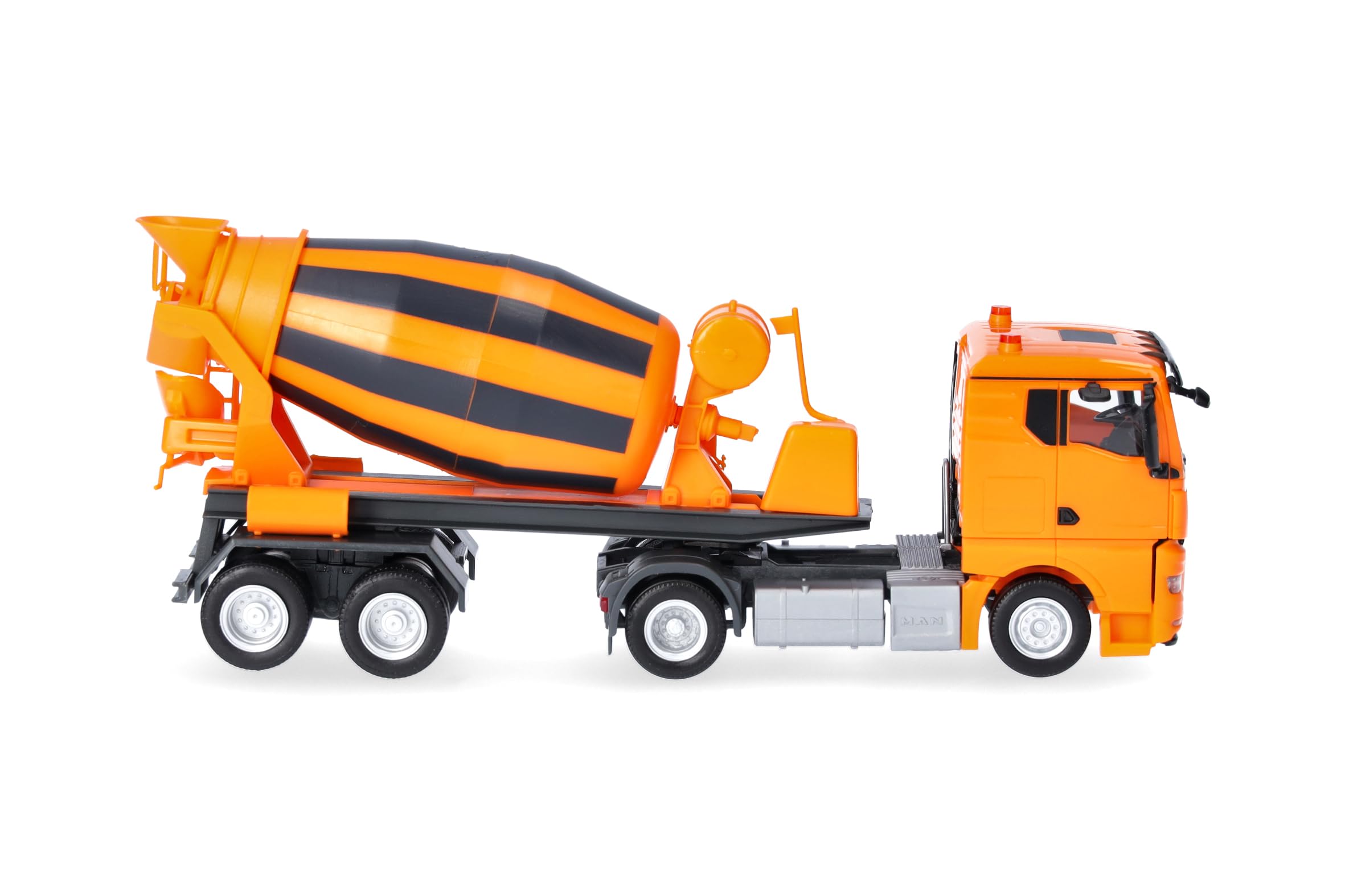 Herpa model ciężarówki MAN TGX GN betonomieszarka zestaw ciągnik siodłowy 2-osiowy/2-osiowy, kommunalorange, miniatura w skali 1:87, model kolekcjonerski, wyprodukowany w Niemczech, tworzywo sztuczne