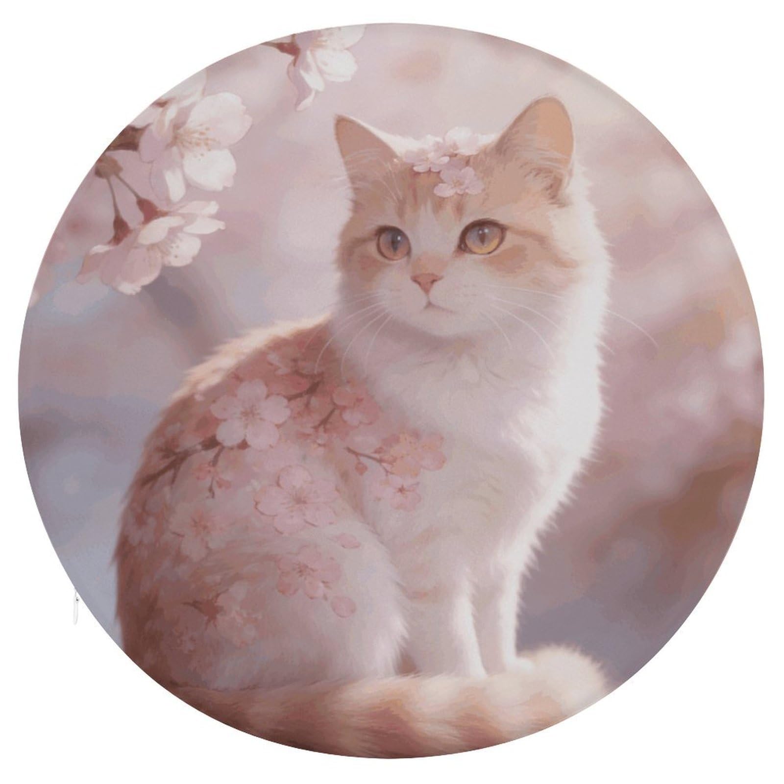 Cojín de asiento de gato para sillas de cocina y suelo almohadilla circular rosa de flor de cerezo