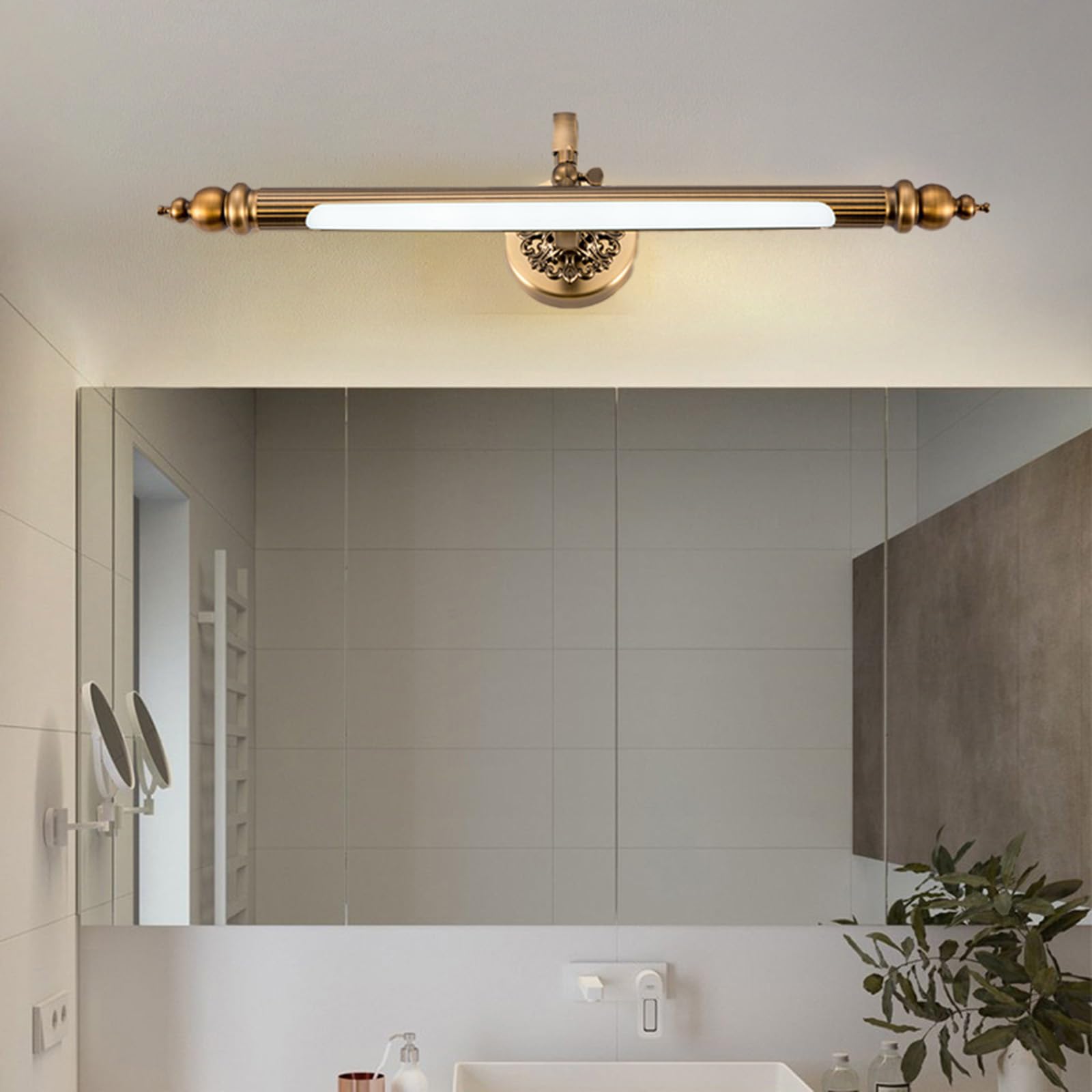 LED Baño Apliques de Pared Espejo IP44 Impermeable Lámparas de Pared 240° Ángulo Ajustable Iluminación Retro Interior Bronce abecera Sala de Estar 3000K/4500K/6500K (Luz Neutra,71cm)