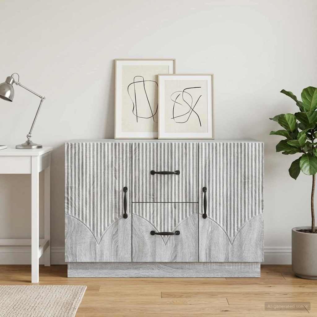Sonoma szary kredens 89 x 34,5 x 57 cm, materiał drewnopochodny z 2 szufladami i 2 drzwiami, dużo miejsca do przechowywania do salonu, jadalni, kuchni, przedpokoju i biura