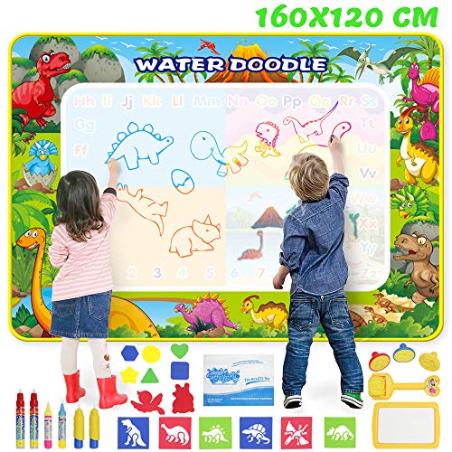 GoZheec Agua Dibujo Pintura, 160 * 120 cm Alfombra de Agua Doodle con Paquete de Transporte y Herramienta de Sello de Rodillo, Regalo de cumpleaños, Juguete Educativo para niños y bebés