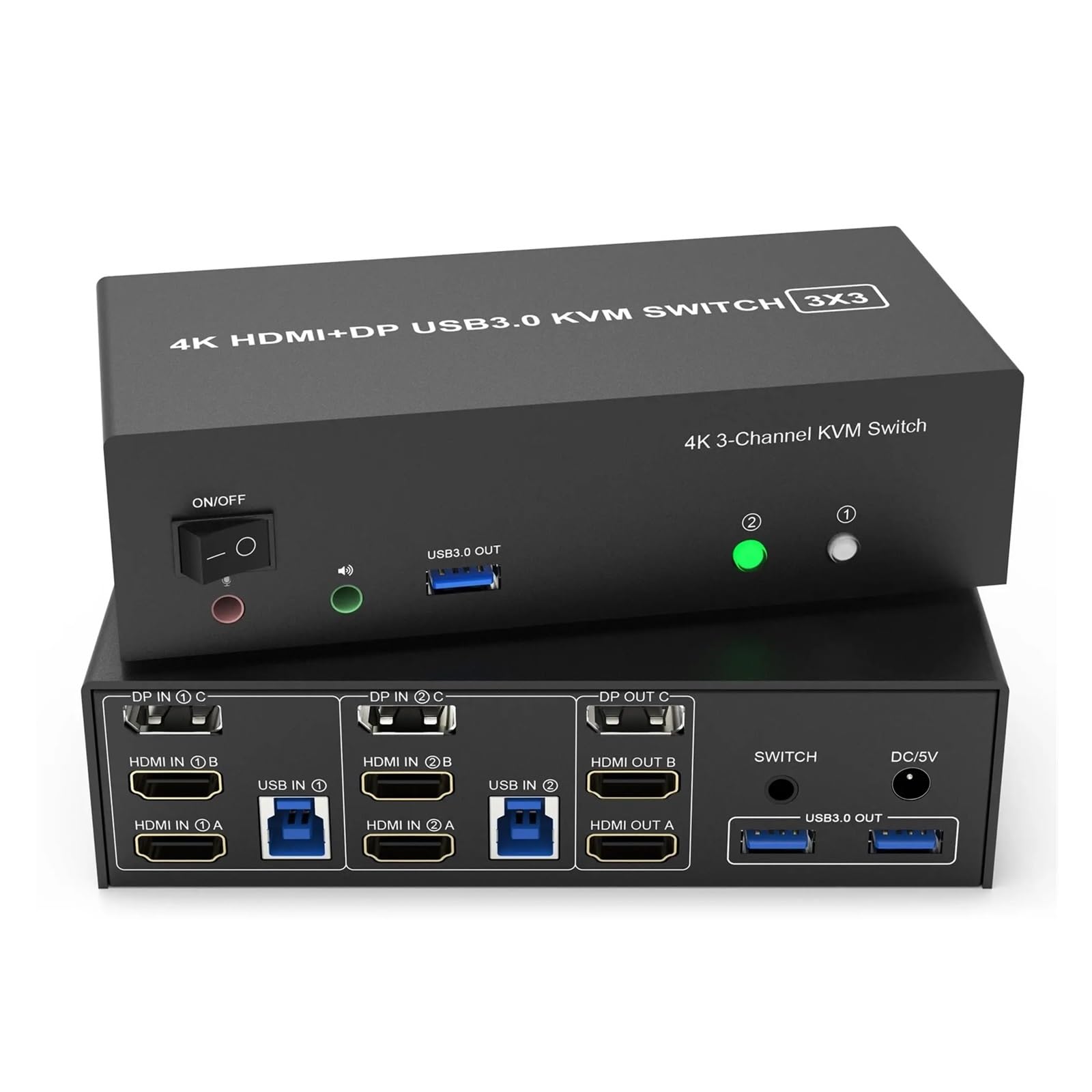 KVM Switch 3 Monitors 2 Computers 4K@60Hz, 2 HDMI+Displayport KVM Switch Triple Monitor for 2 Computer Share 3 Monitor(with US Plug)-image-36