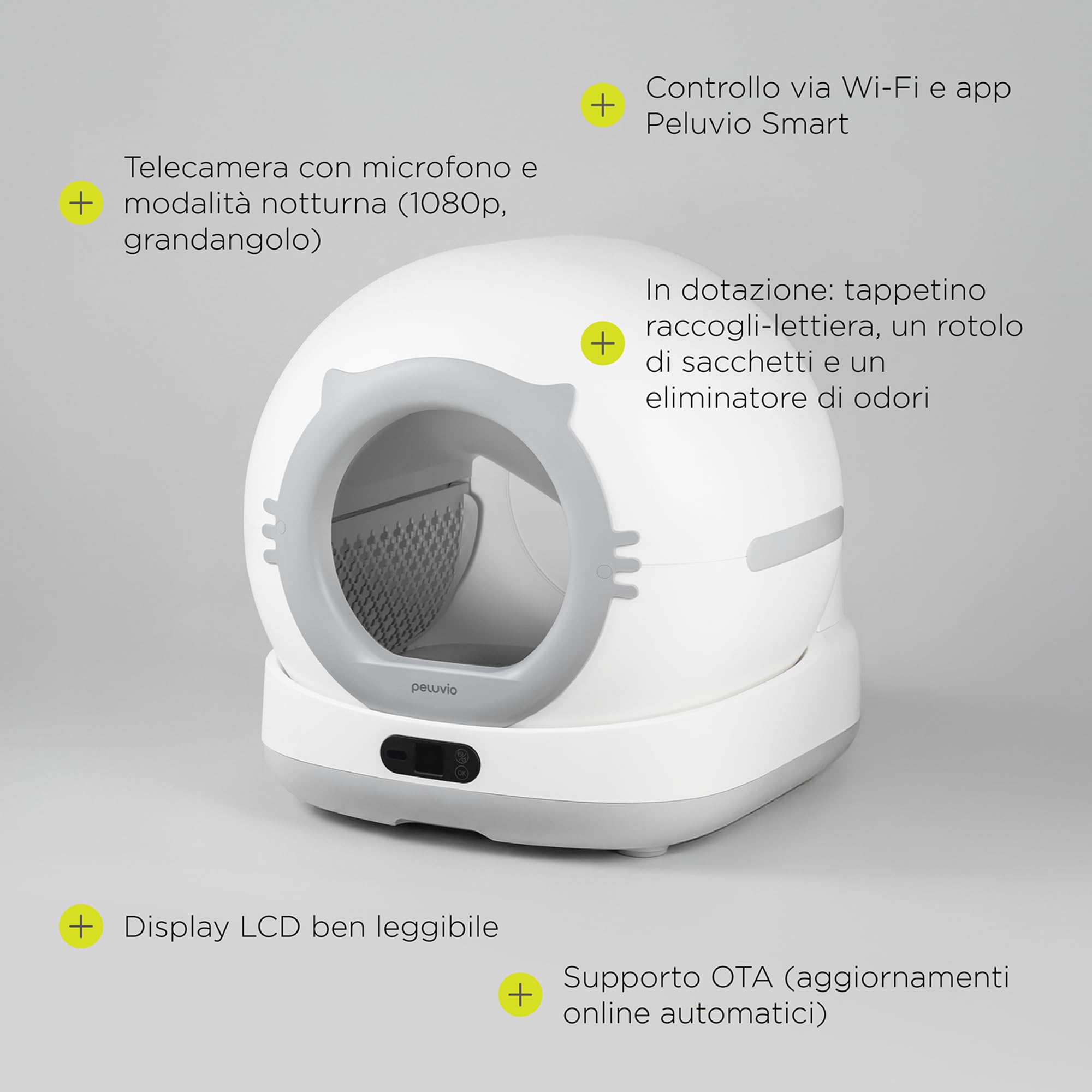 Pearl Lettiera Autopulente per Gatti Wi-Fi con Camera 1080p | Sensore ToF 3D, Capacità 72 L, Contenitore Rifiuti 7 L, App, Touchscreen, 45 dB, per Gatti da 1 a 10 kg