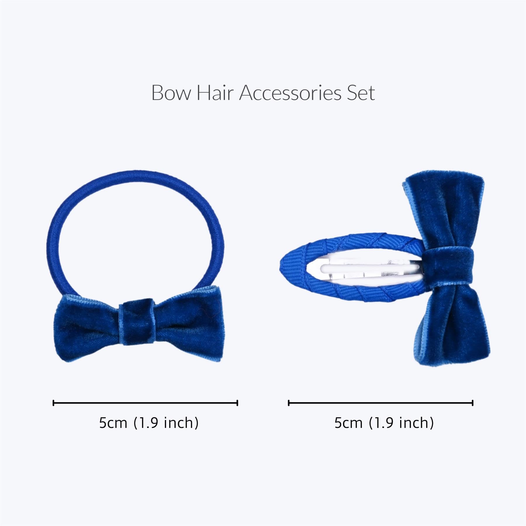 Basic Sense 12pcs Girls' Velvet Bow Hair Accessories - School Hair Clips & Hair Ties Set, Royal Blue, 1 count (Pack of 12) - Image 2