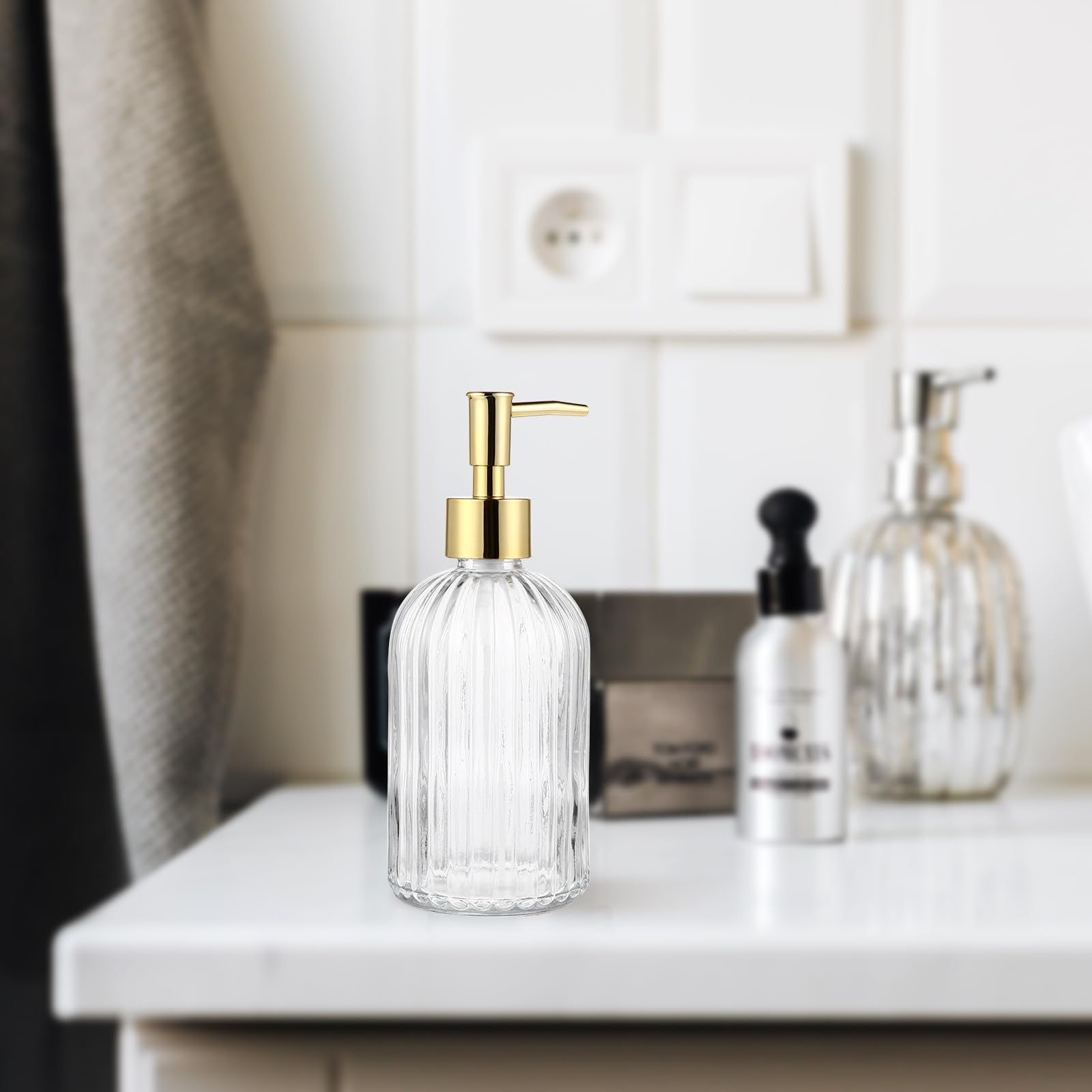 Botellas Dispensadoras de Loción y Champú 400ml 2piezas Bomba de Plástico y Vidrio para Uso en Casa Diseño Simple y Compacto
