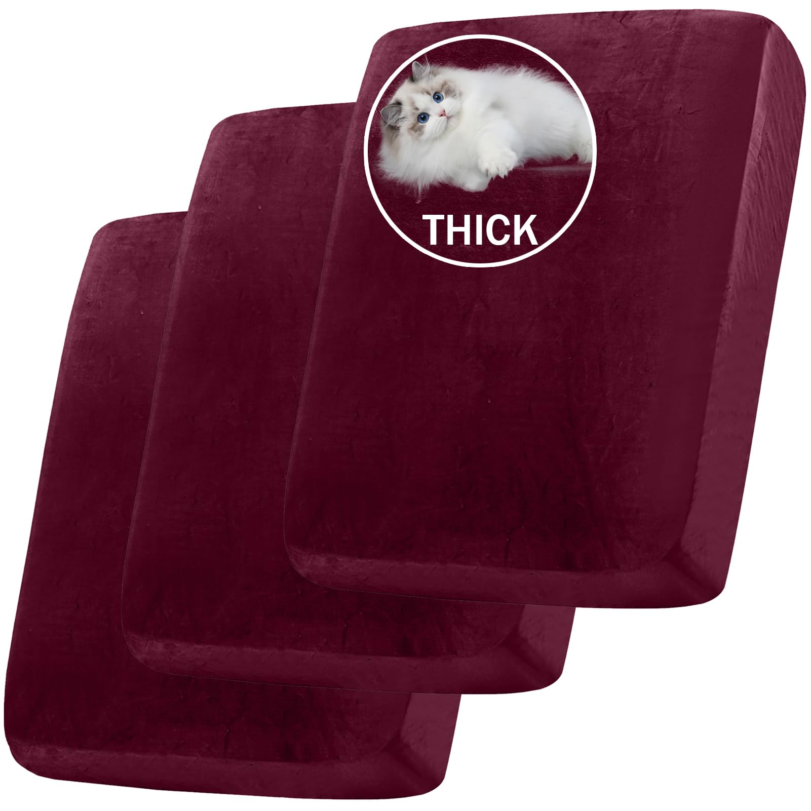 BXFUL Stretch Velvet Sofa Seat Cushion Cover, Removable Sofa Couch Covers with Elastic Bottom, Washable Furniture Slipcovers Protector for Kids and Pets (3PC 1-Seater,Wine Red)