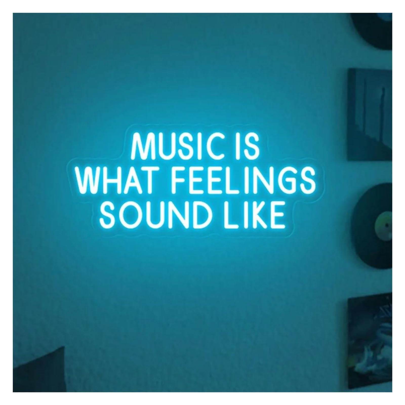 Insegna al Neon Music Is What Feelings Sound Like Insegna Al Neon USB Per Sala Musica Camera Da Letto Studio Musicale Bar Pub Decorazione Da Parete 40cmx24cm(Ice blue)