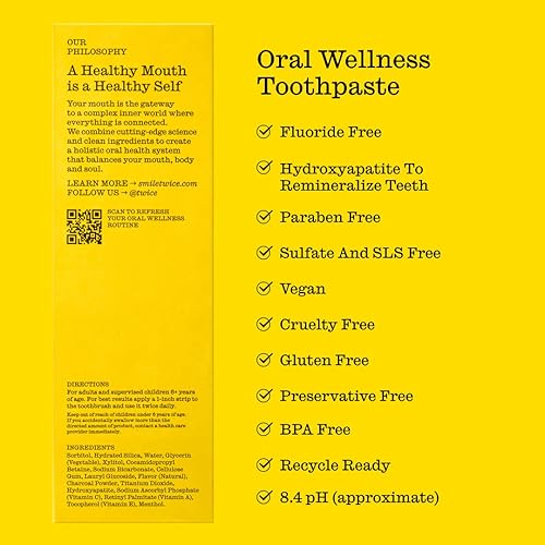 Miniatura 2 de Twice Pasta de dientes hidroxiapatita sin flúor, blanqueamiento suave con carbón. Sin desorden, gran sabor, cuidado bucal y dental completo (sabor a