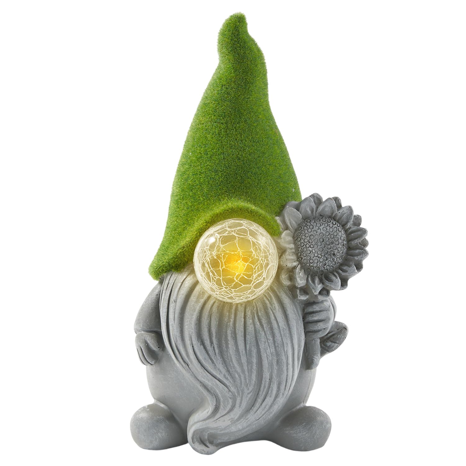 Lightware Solar Gonk Garden Light - 27cm Outdoor LED Gnome Statue for Garden, Patio & Lawn - IP44 Weatherproof Solar Powered Gnome Ornament with Faux Grass Hat, Sunflower & Warm White LED Nose (1)
