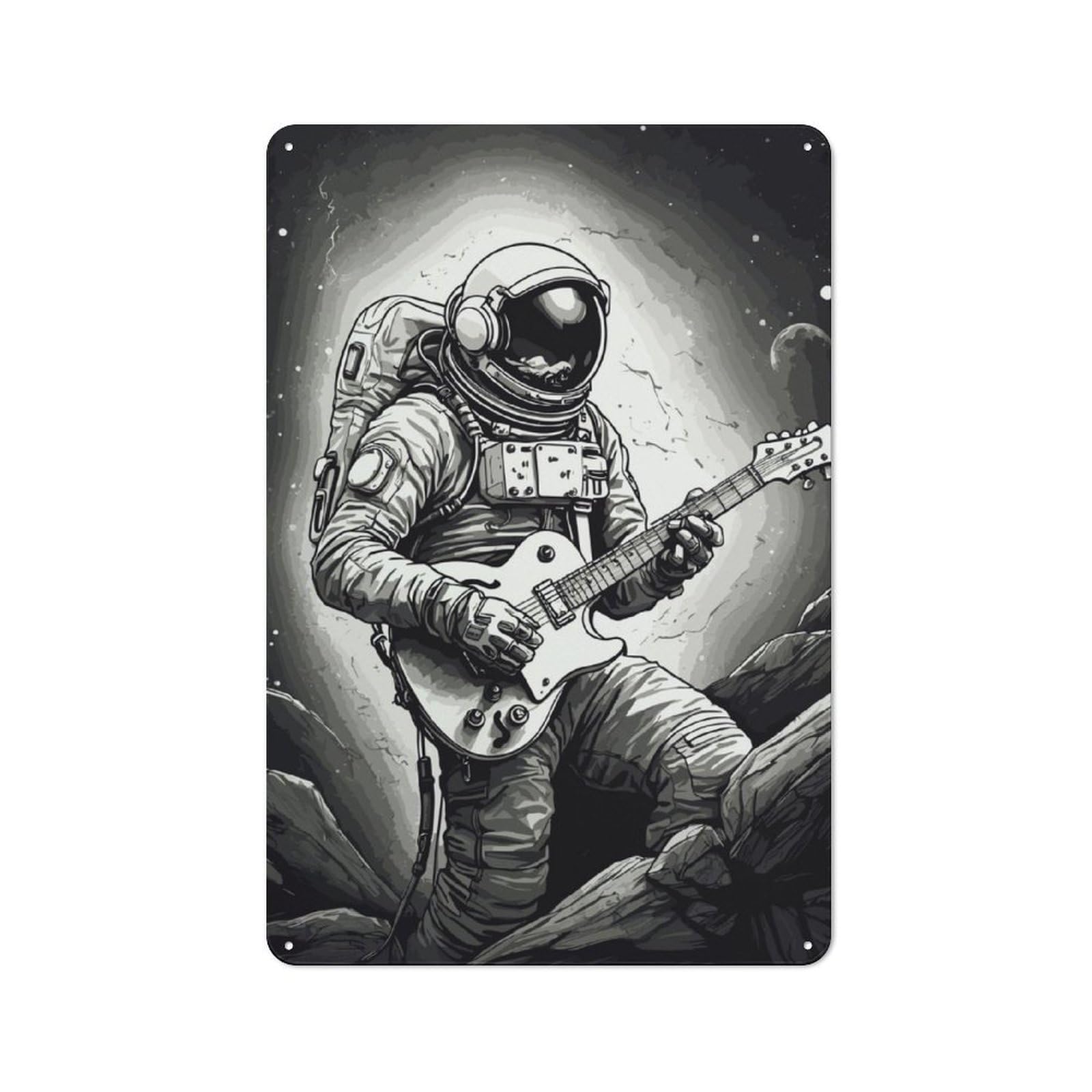 Junmoney Astronaut Space Guitarist Shop Front Style Cafe Metal Sign 30X20cm, Bistro Wall Plaque For Tea Room, Shop Wall Or Breakfast Area