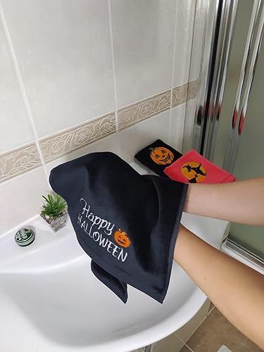 Miniatura 2 de Paquete de 2 toallas de mano con texto en inglés "Happy Halloween", 100% algodón suave, relleno de cestas, (11 x 18 pulgadas), toallas de mano