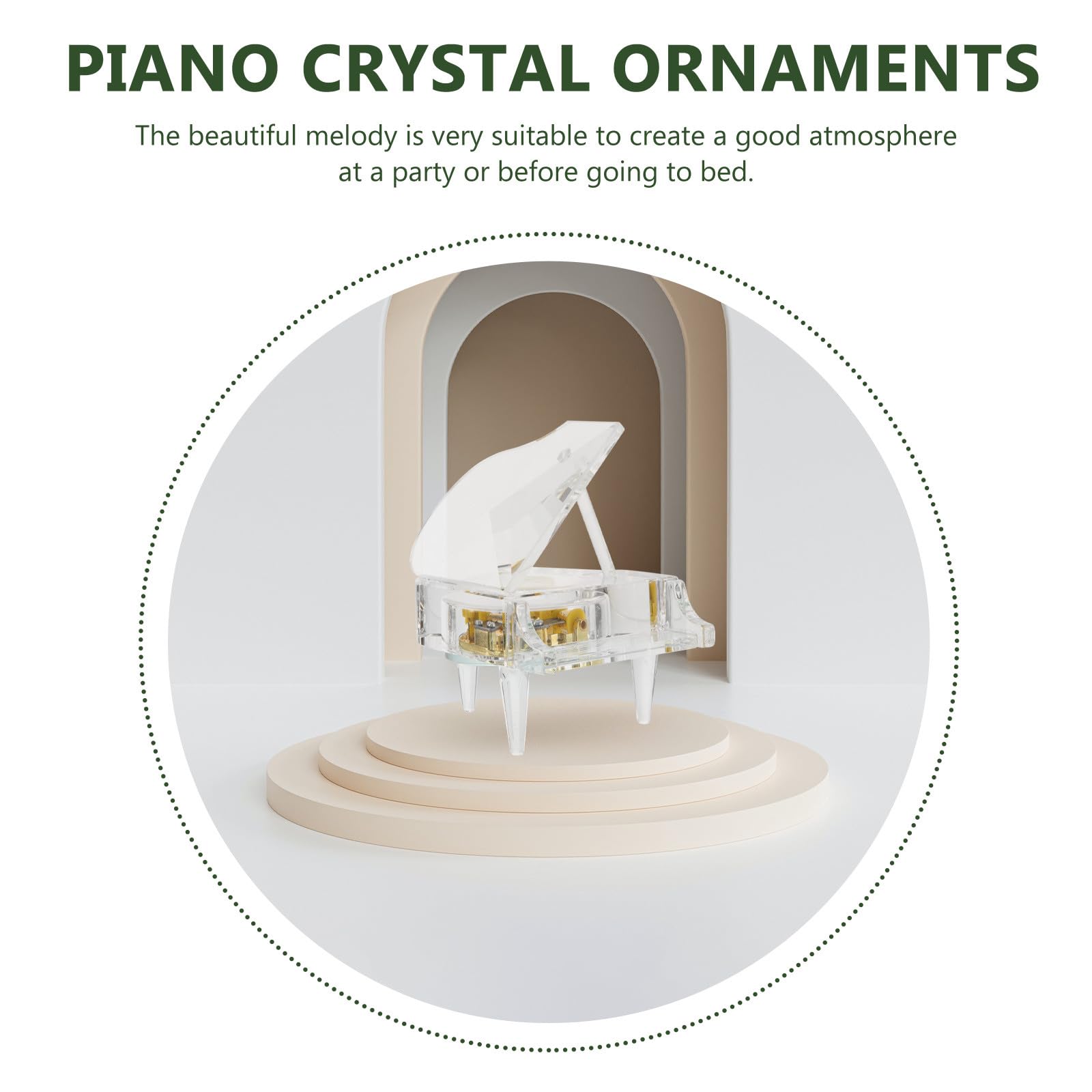 Homoyoyo Caja Musical de Piano Transparente de Cristal Adorno Decorativo para Escritorio y Hogar Caja de Música Portátil para Figura Delicada Música Clásica Obsequio Infantil