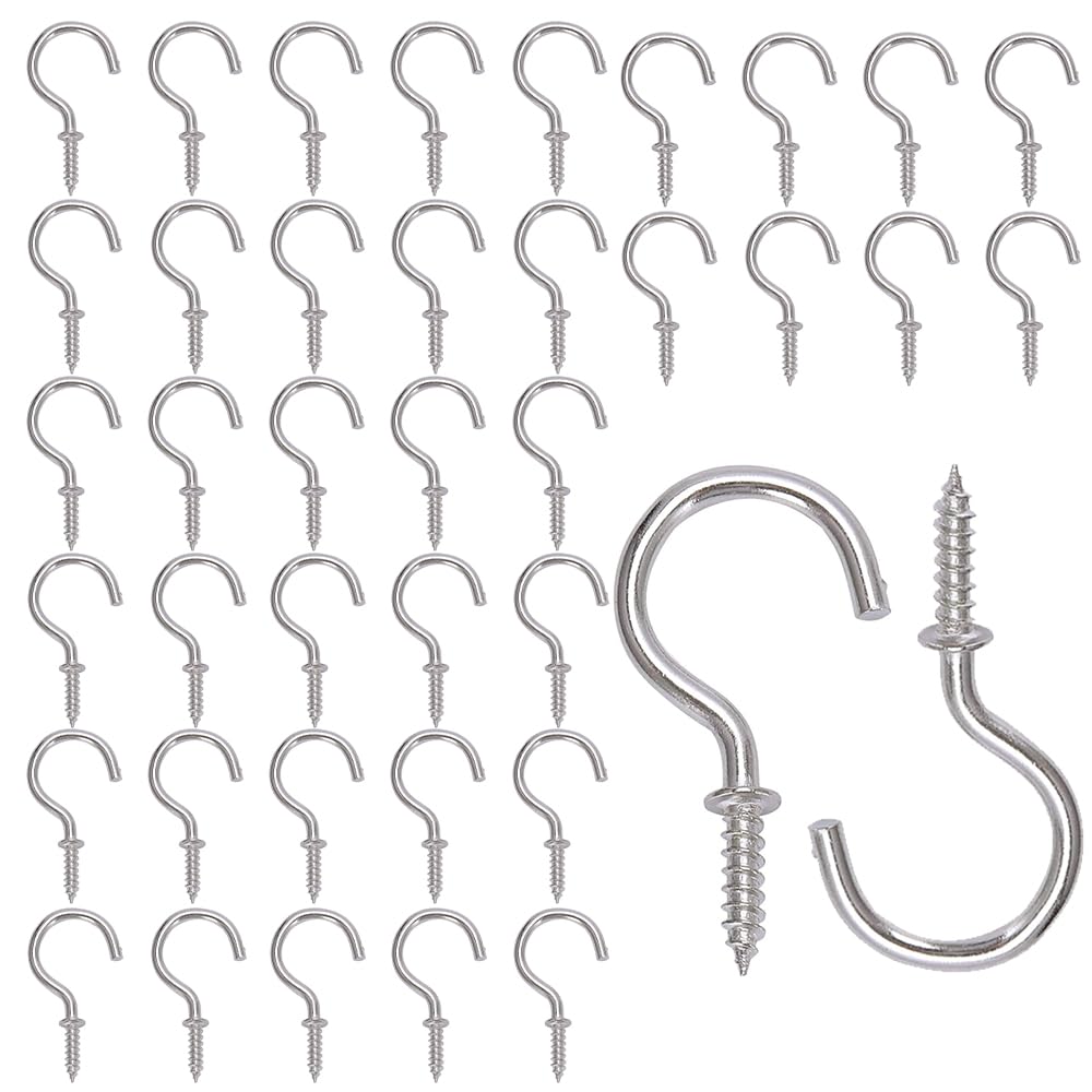 ASPIRE UK 40 x Chrome Plated Silver Mug Hooks - 38 mm (1.50 inch) | Shouldered Cup Hooks Ideal for Mugs, Cups, Keys, Hanging Accessories | Durable & Rust-Resistant | Strong & Easy to Install