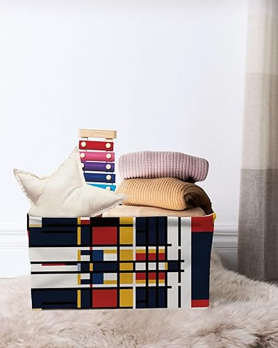 Miniatura 7 de Canastas de almacenamiento grandes geométricas de color amarillo, rojo, azul, bloque de color, arte abstracto, caja de almacenamiento plegable,