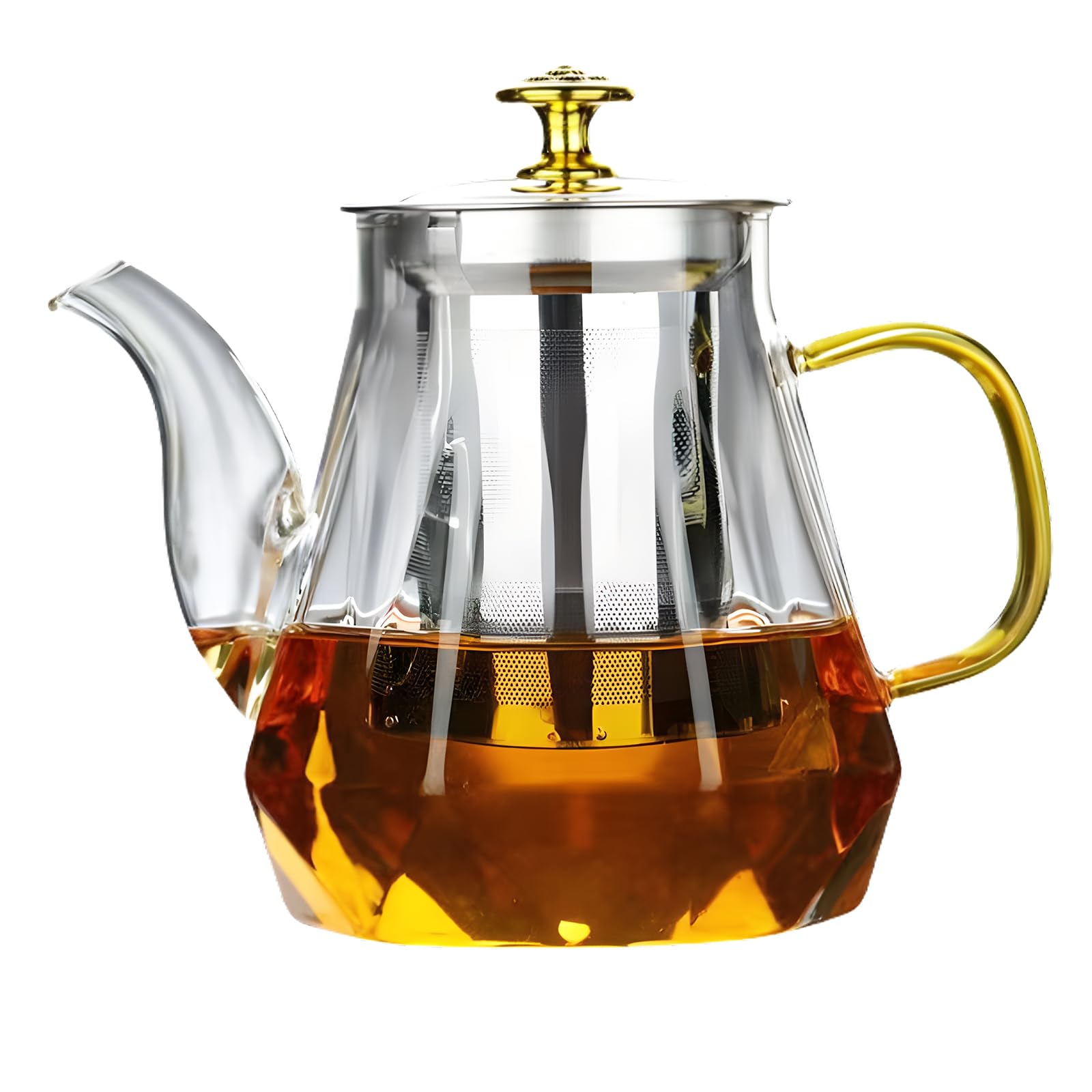 Teiera in vetro con colino, teiera in vetro, 1000 ml, teiera con filtro in vetro, resistente al calore, senza gocciolamento, per tè nero, tè verde, tè alla frutta profumata