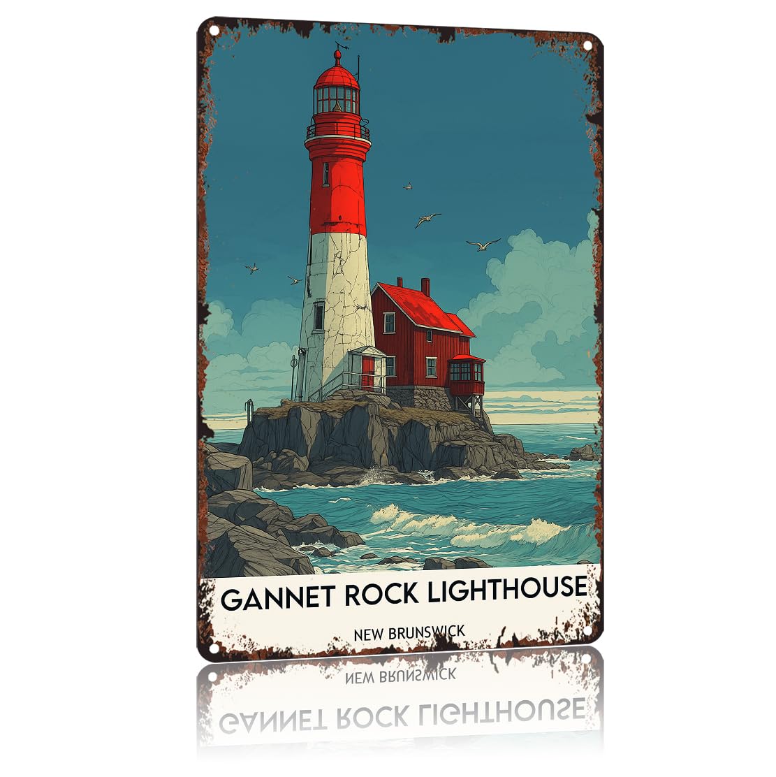 peiyeety Gannet Rock Lighthouse Poster Funny 8x12 Inch Aluminum Vintage Metal Tin Signs-For Living Room Kitchen Bedroom Patio Porch Men'S Nest Wall Decor