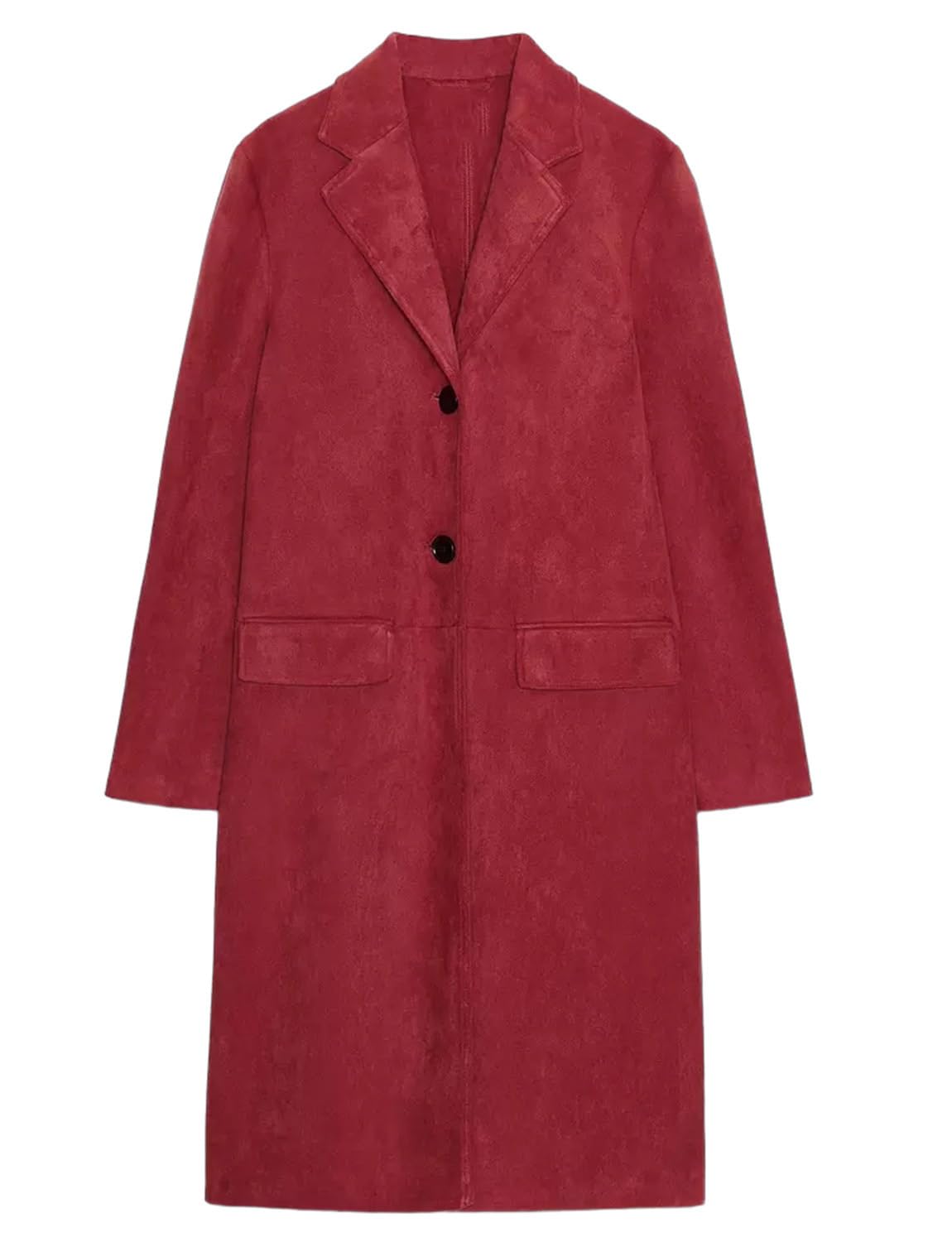 Womens Suede Long Coat Notch Lapel Suit Blazer Single Breasted Tuxedos Jacket