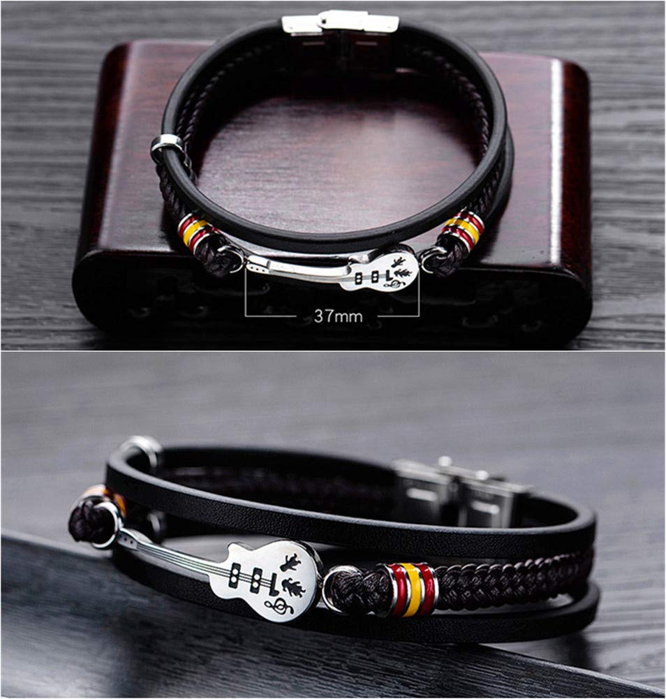 ATEIELLI Bracciale Uomo Chitarra PU Pelle Acciaio Inossidabile 'Musica Serie' 21cm o piu‘ corta JWB306