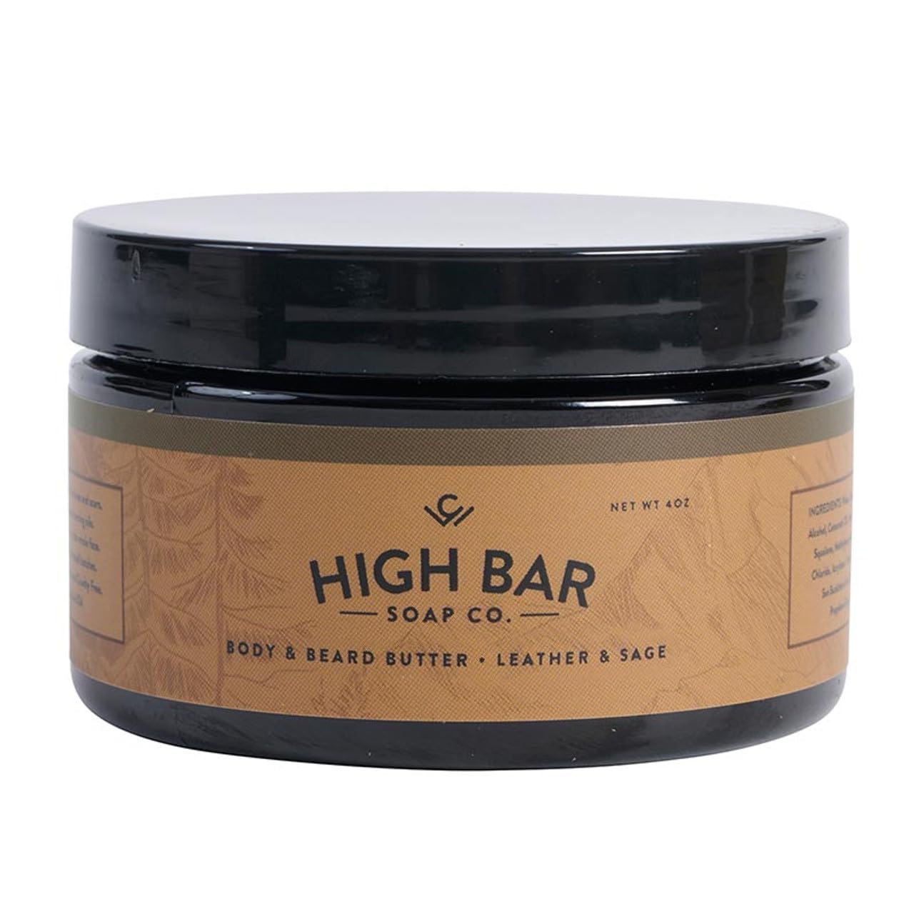 Body & Beard Butter Men's Grooming Luxe Vegan Gluten Cruelty Free Made-in-the-USA, 4-Ounce, Leather & Sage
