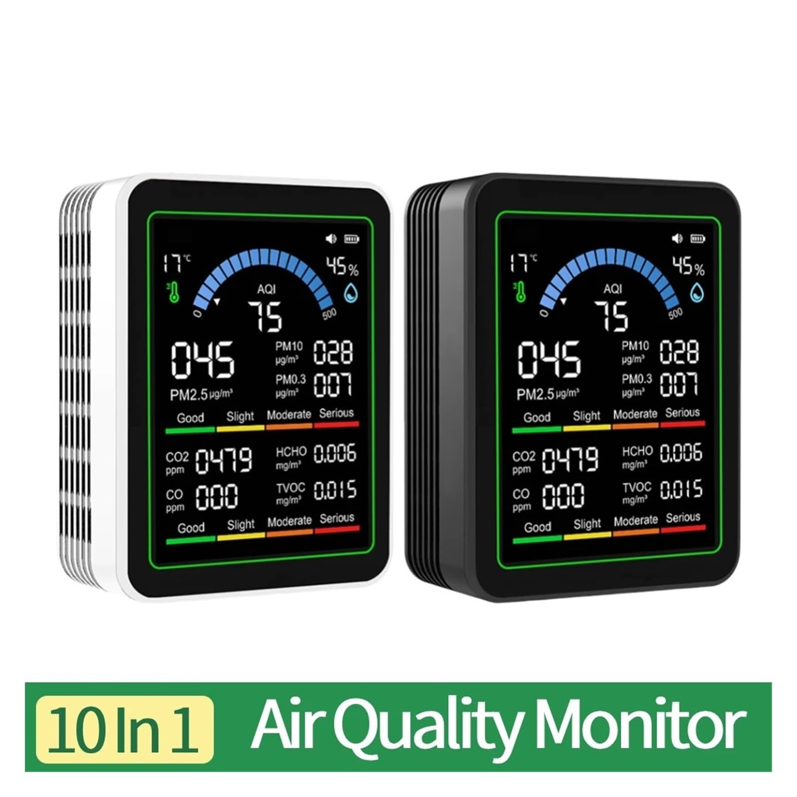 Air Quality Monitor, Monitor A Qualità 'aria 10 IN 1 Tester CO2 CO TVOC HCHO PM Rilevatore Di Formaldeide Misuratore Umidità A Temperatura Con TFT Da 2,8 Pollici(Black)
