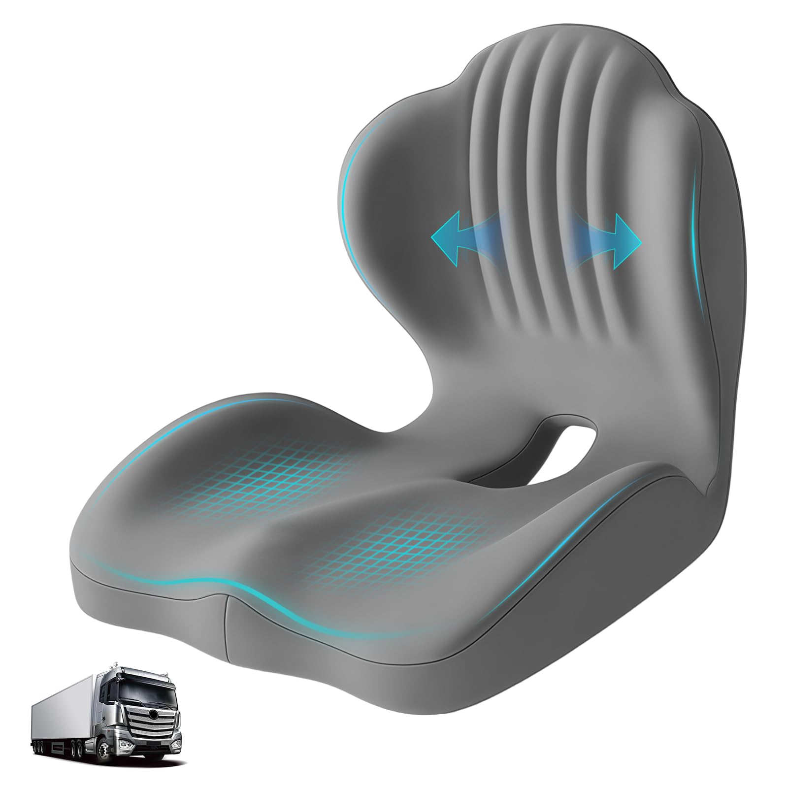 Photo 1 of Serdyes Memory Foam Seat Cushion with Lumbar Support Pillow for Truck Driver, Ergonomic L-Shaped Car Seat Cushion for Tailbone Pressure Relief, Non-Slip Chair Pad for Long Driving, Gray