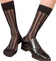 EINCORN Men's Sheer Striped Nylon Dress Socks - Wide Middle Calf Business Formal Socks for Suits