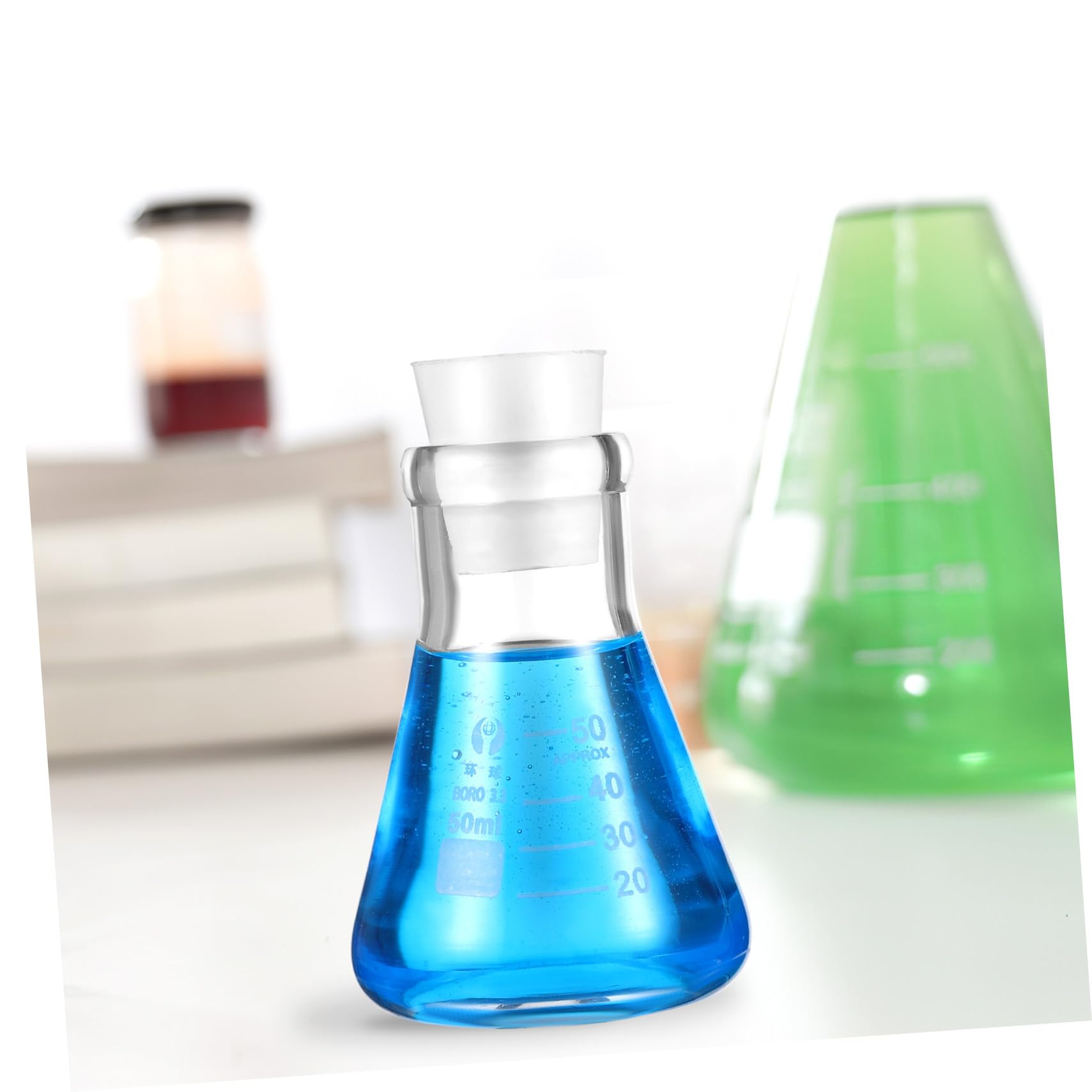 Juego de Matraz Erlenmeyer de Vidrio 50ml con Goteros | Escala Estándar y Medición Precisa, Base Redonda, 1 Set con Cepillo de Limpieza