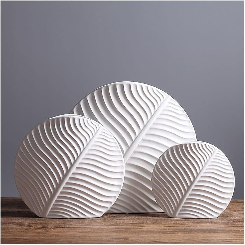 Nordic Art Leaves Ceramic Vase Set, Modern Minimalist White Home Decor Creative Decoration,S+l