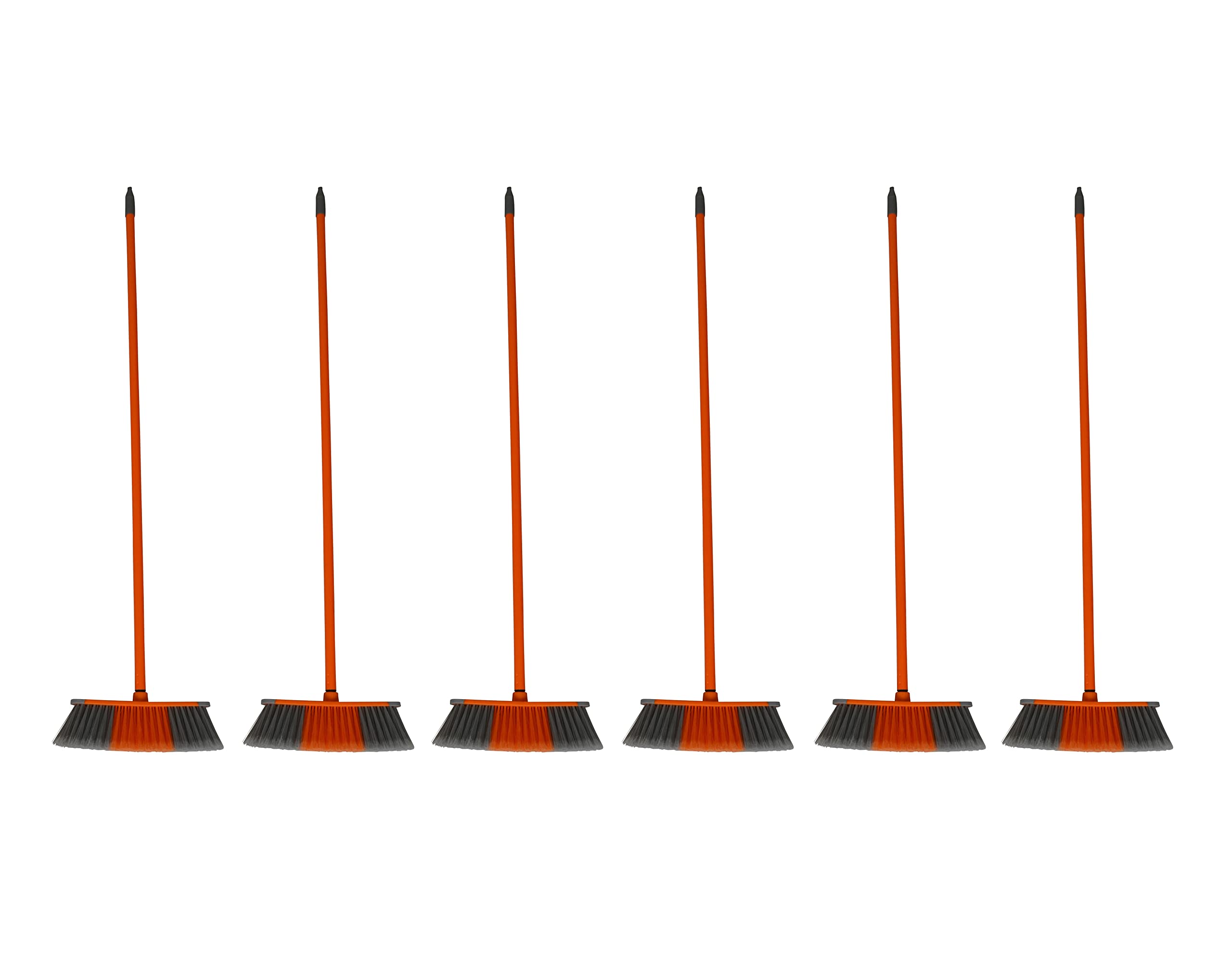 IMUSA USA (6 Pack) Straight Indoor or Outdoor Broom with Grey Rubber Bumpers & Orange Metal Handle
