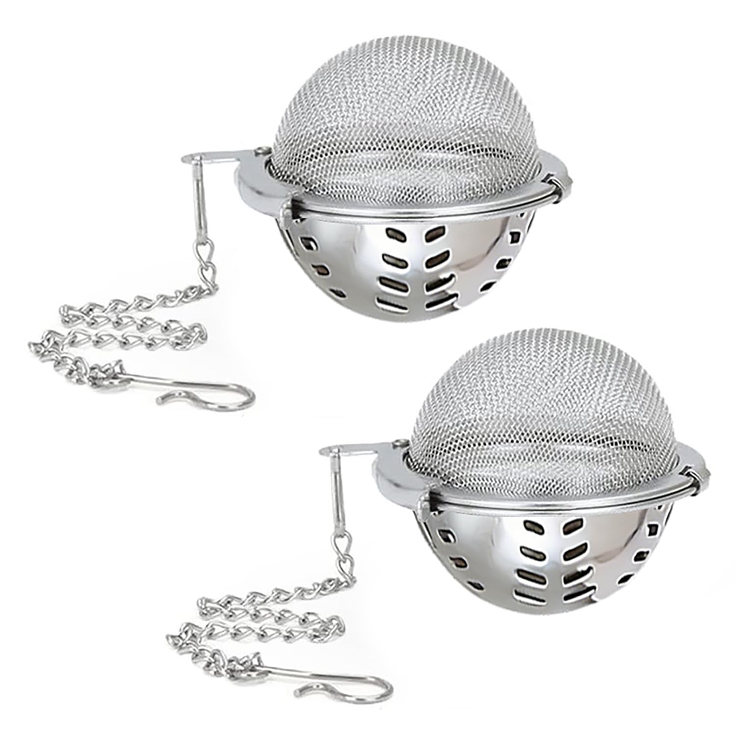 iJiZuo 2 Pack Tea Strainer Infuser Ball, with Extended Chain Hook, for Loose Leaf Tea, Herbal Tea, Mugs Teapots Spice(Diameter 3.2cm-4cm)
