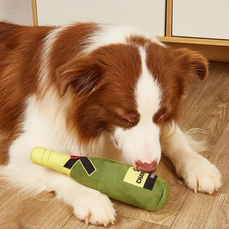 Plüsch Hundespielzeug Quietschendes Gefülltes Hundespielzeug, Plüsch Champagnerflasche 22cm, Hund Interaktives Spielzeug Quietschendes Haustierspielzeug für Hunde Welpen Kleine Mittlere Große Hunde