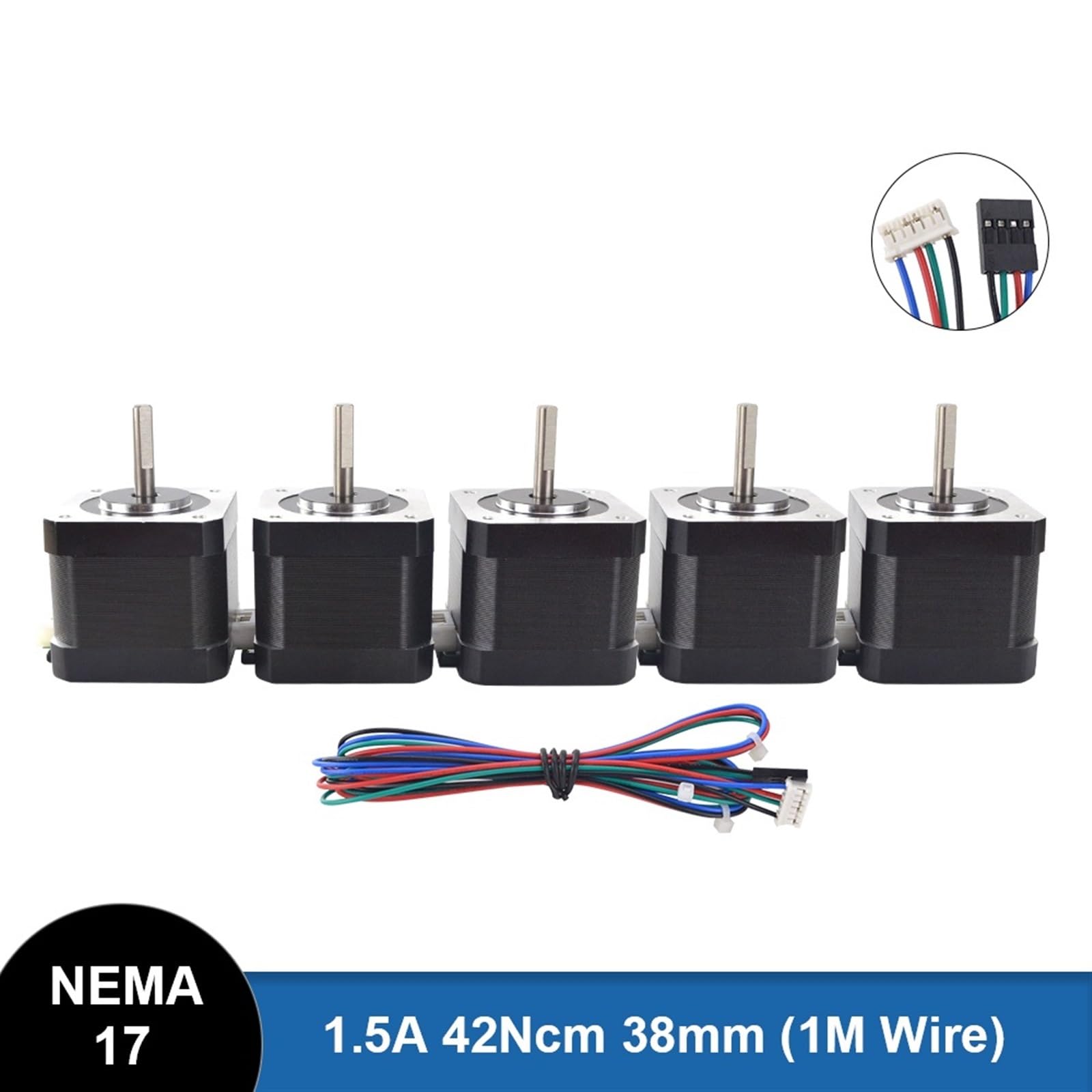 PAKMEZ 5-częściowy silnik krokowy 1,5 A, 42, silnik 39 mm, 12 V, 1 m, 4 silnik krokowy 5-17HS15-1504S-X1