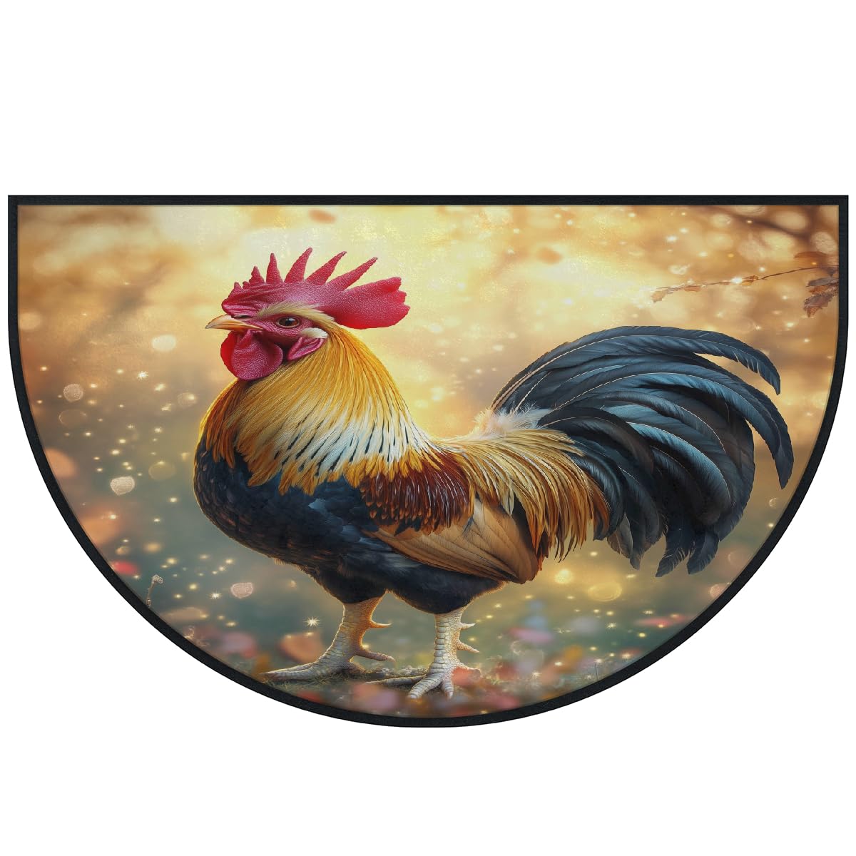 Mexpekil Paillasson demi-rond en demi-lune avec signes du zodiaque coq pour intérieur et extérieur - Lavable - Absorbant la saleté - 100 x 160 cm