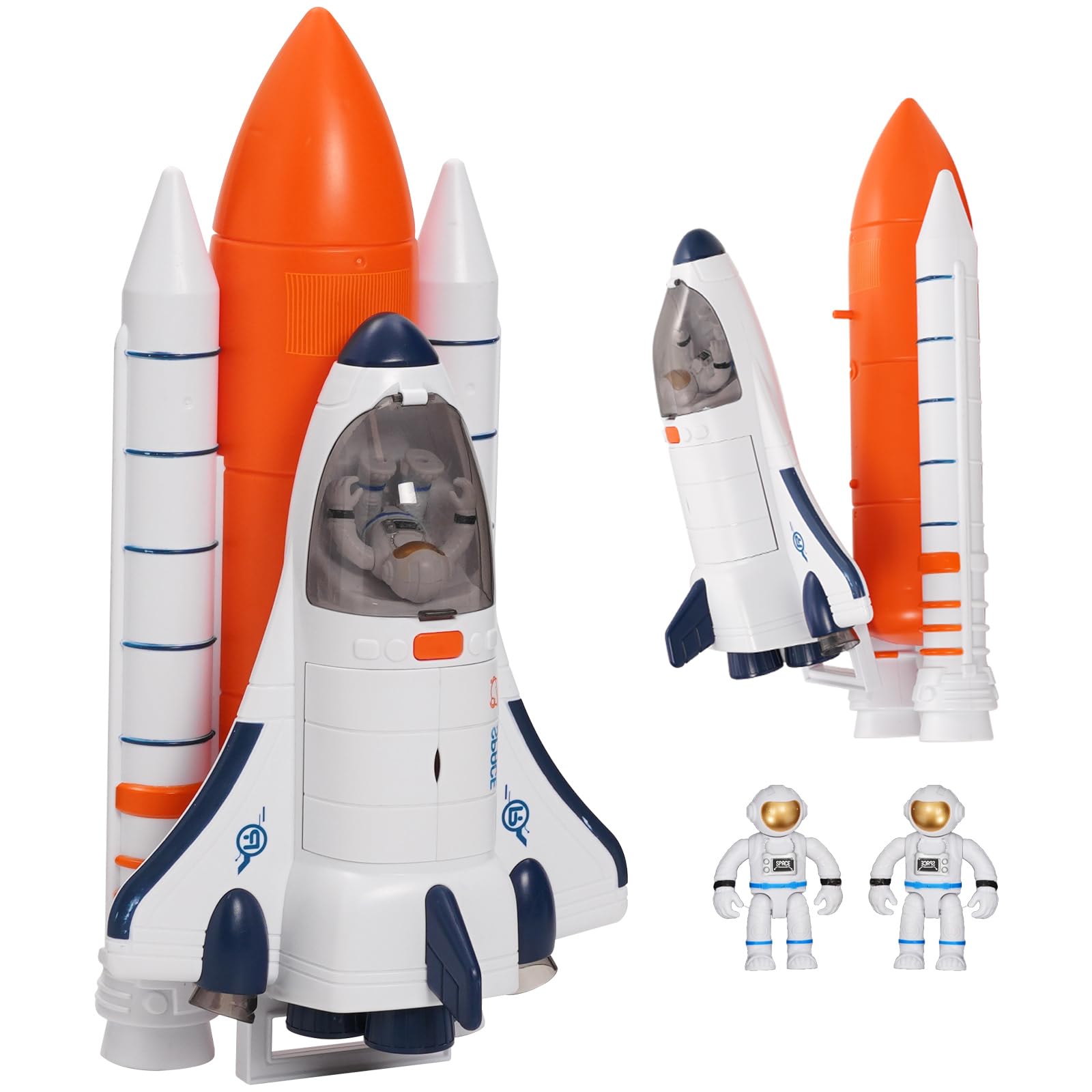 Large Space Rocket Launcher Toy for Kids - Detachable Rocket Ship with Lights and Sounds, 2 Astronauts - STEM Educational Space Toys Gift for Boys Girls Age 3 4 5 6 7+