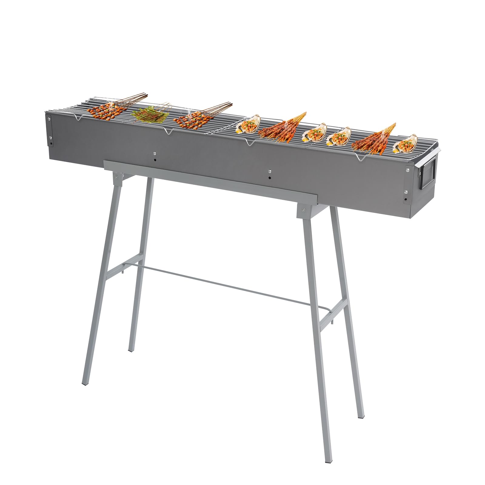 Barbecue a carbonella portatile in metallo con griglia pieghevole | portata 40 kg e sportello d'aria regolabile per campeggio, picnic, giardino | Include maniglia per il trasporto e griglia rimovibile