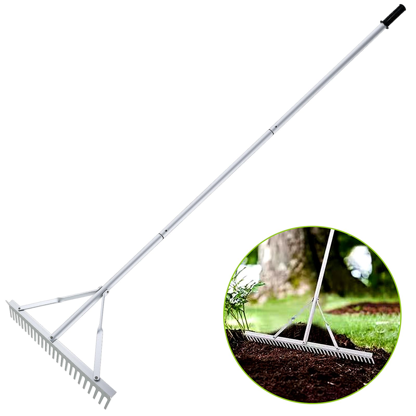 Grabie wyrównujące trawnik 45"x10", wytrzymałe grabie do trawników z powłoką antykorozyjną i regulowanym uchwytem, oszczędzające wysiłek narzędzie do wyrównywania trawników do ogrodu, gospodarstwa,