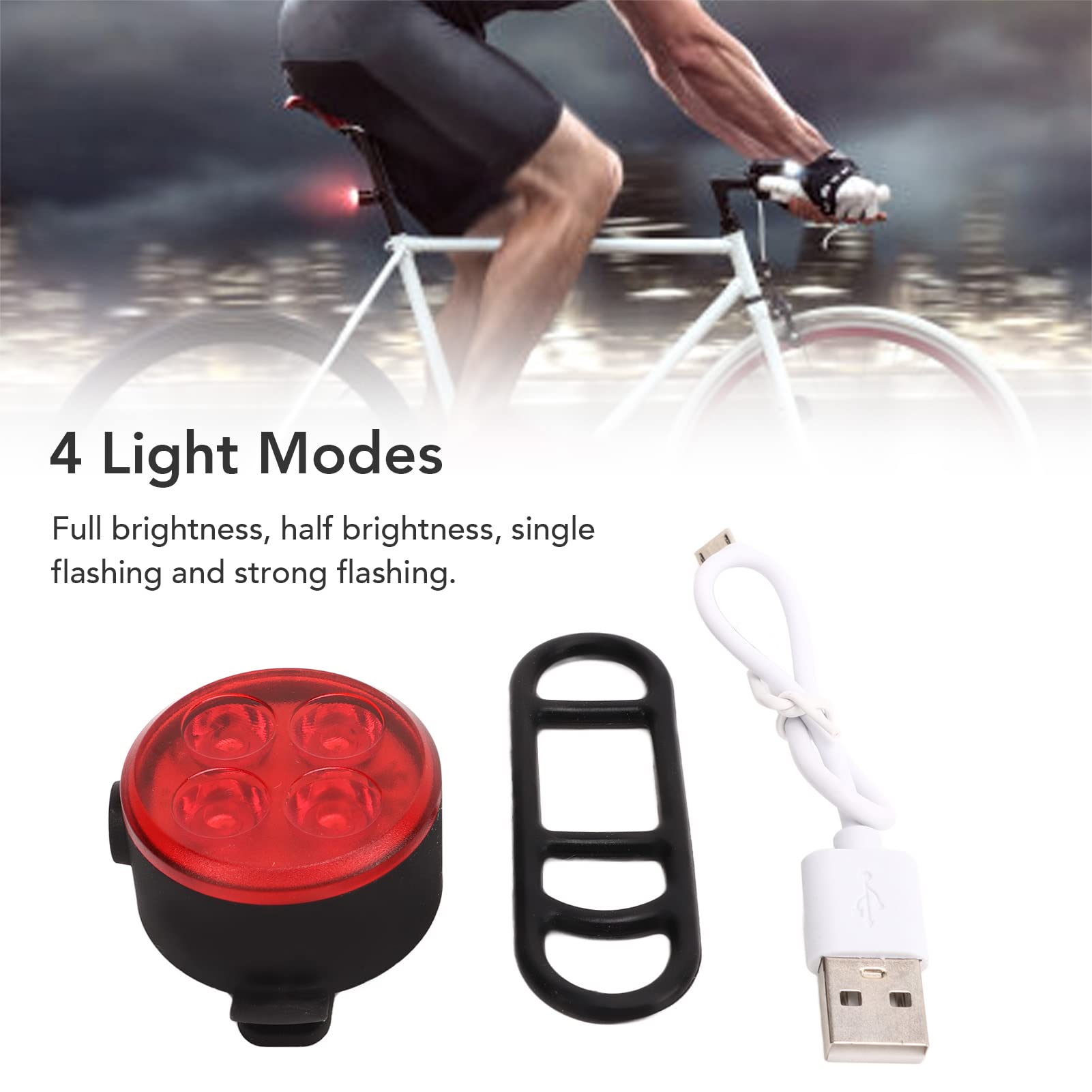 Rear Light,USB Rechargeable Taillight,Waterproof ABS Material 4 Light Modes with Easy Installation for Night Riding