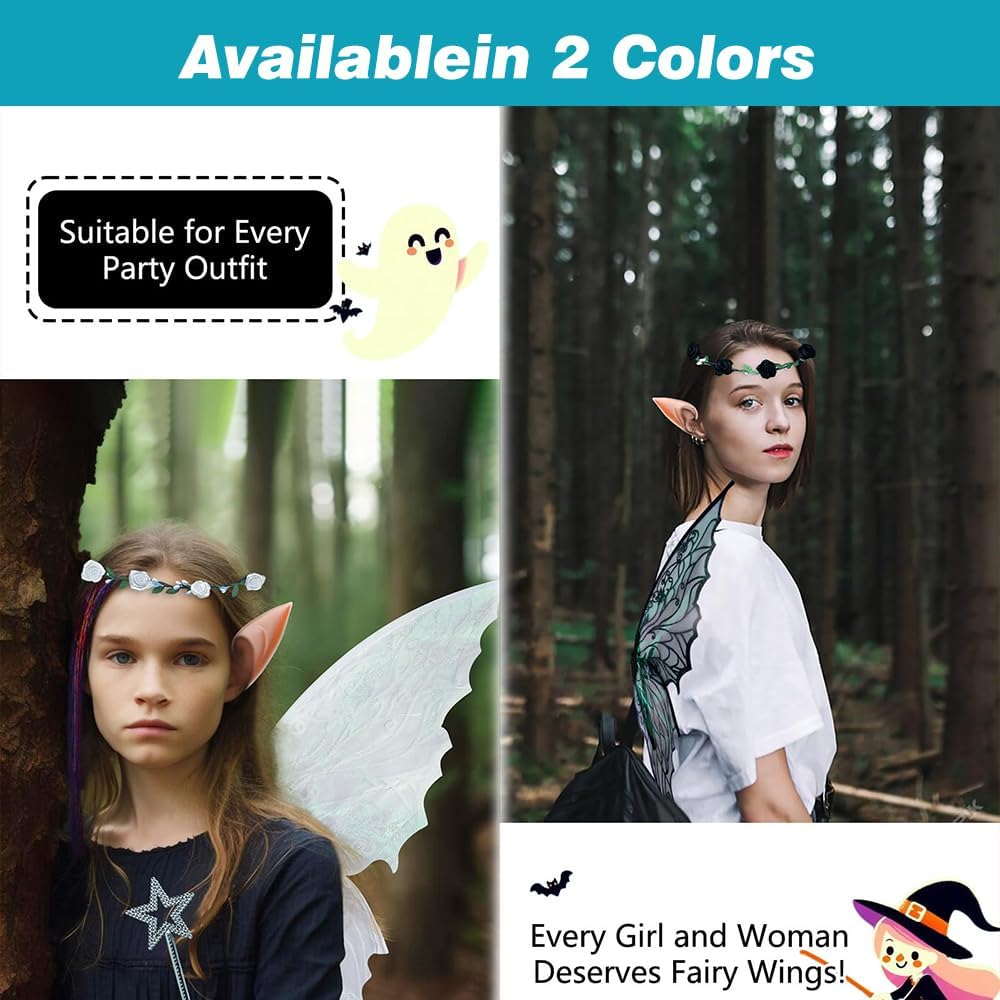 4 PCS in Set Fairy Wings, Butterfly Wings Adults, Angel Costume Accessories, Sparkling Sheer Wings with Flower Headband Black - Image 3