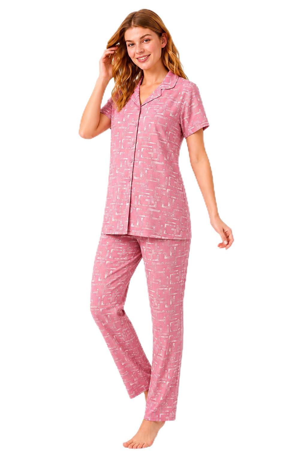 Women Front Open Cotton Night Suit Set | Half Sleeve Button Down Nightwear | Soft Hoseiry Pyjama Set for Ladies-image-40