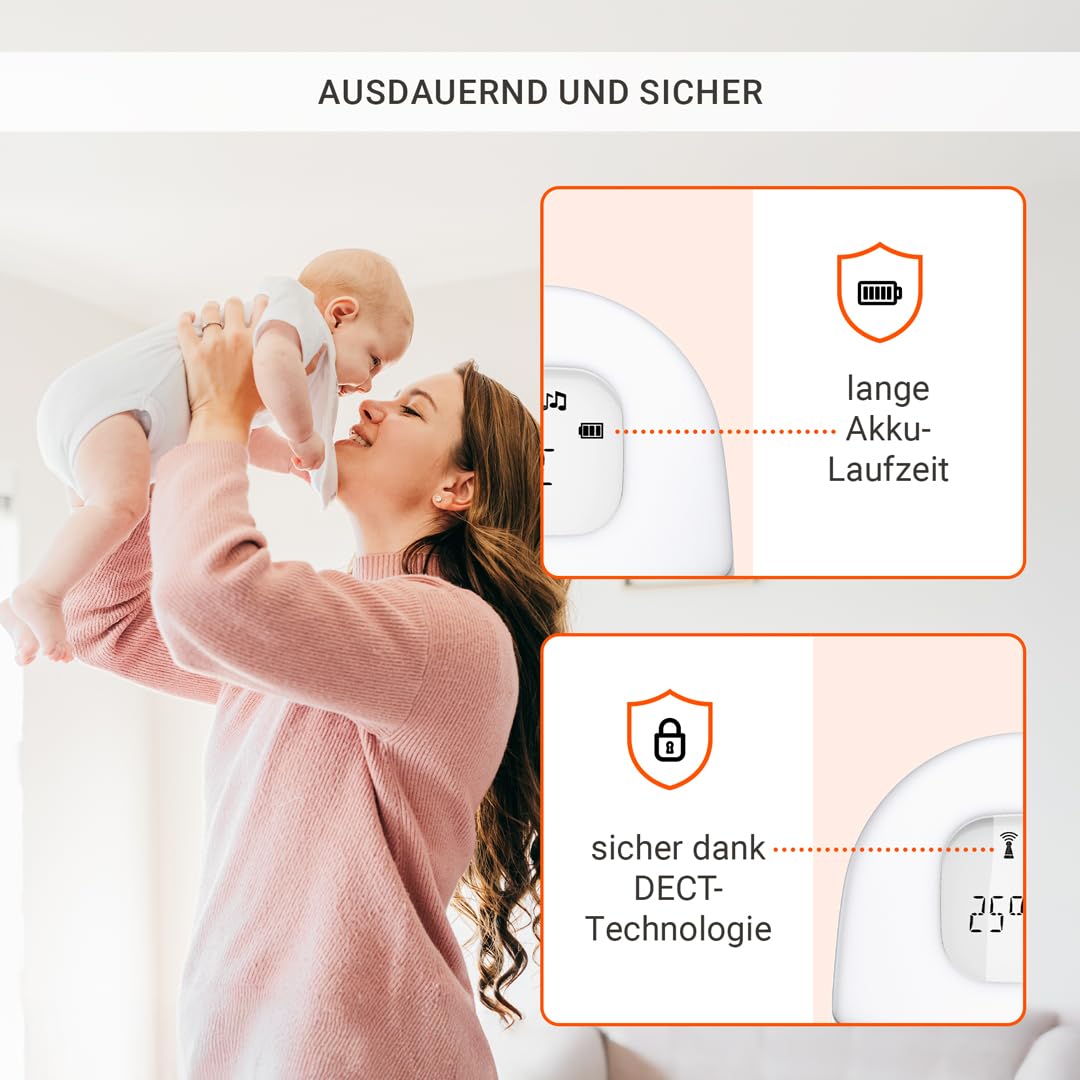 Gigaset Baby 100 Audio – Audio-Babyphone mit DECT-Technologie – Sichere Zwei-Wege-Kommunikation – 300m Reichweite - Fütterungstimer - Temperatursensor - Nachtlicht, Warm Grey [Deutsche Version]