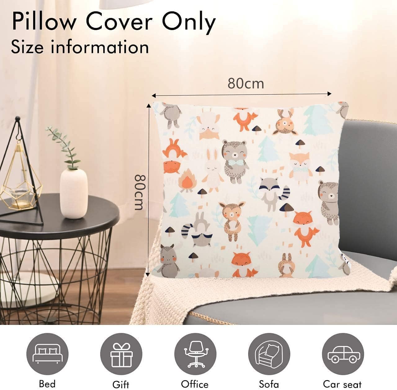 Federa Cuscino Bambini 80x80 Cm - Cotone Biologico Con Stampa Animaletti - Ideale Per Cameretta - Foto 4