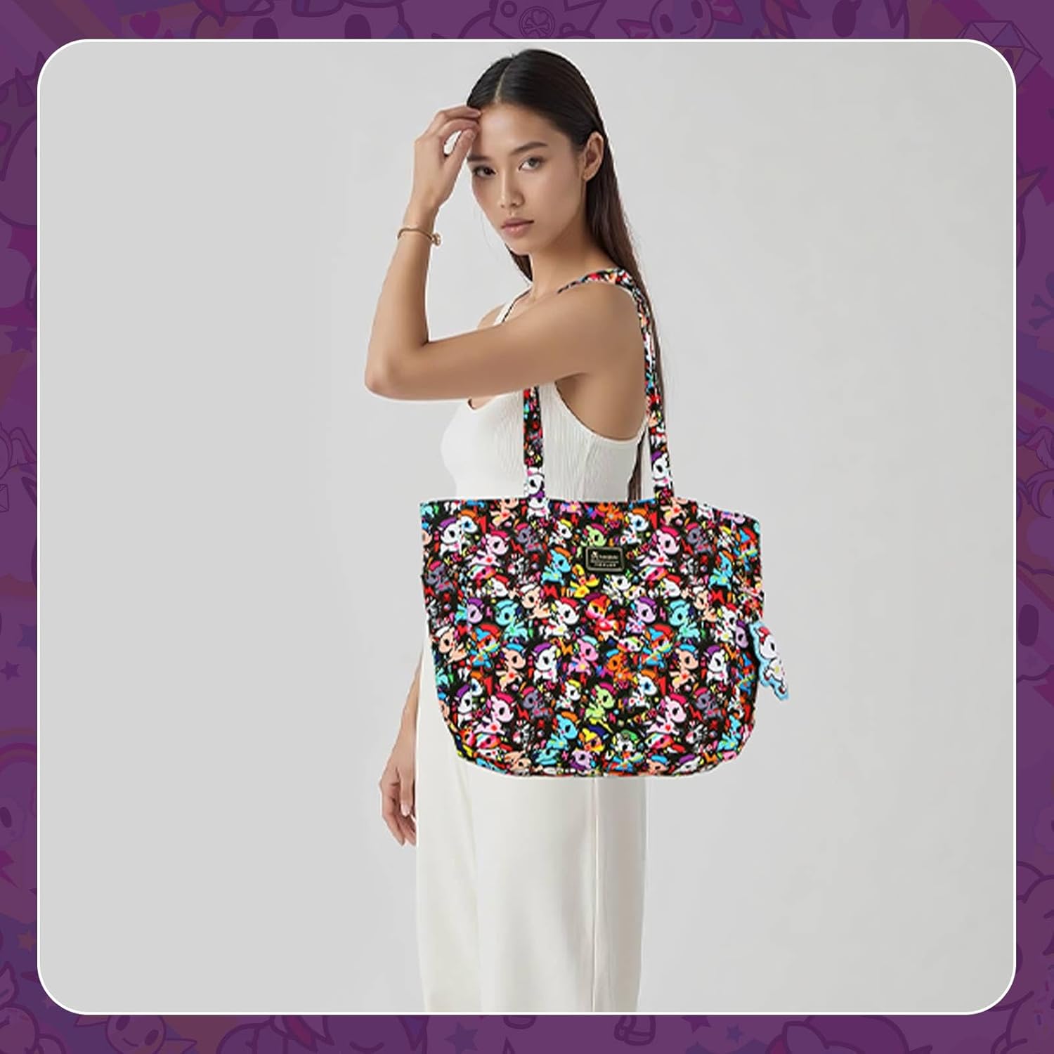 Tokidoki Unicorno Cute Tote Bags for Women Foldable Canvas Tote Bag with Doll Portable Shoulder Handbag for Work Travel - Image 2