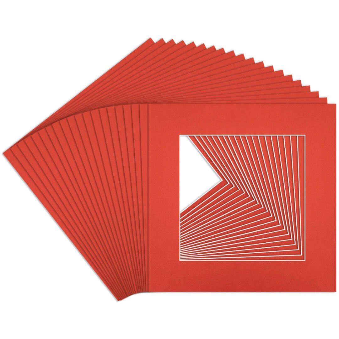 Procut Global 6x6" Poppy Red Picture Mounts to Fit 4x4" Aperture - Precision Cut Cardboard Photo Mount - Ideal for Frames, Prints, Artwork & Certificates - Sizes & Colours Available - 20 Pack