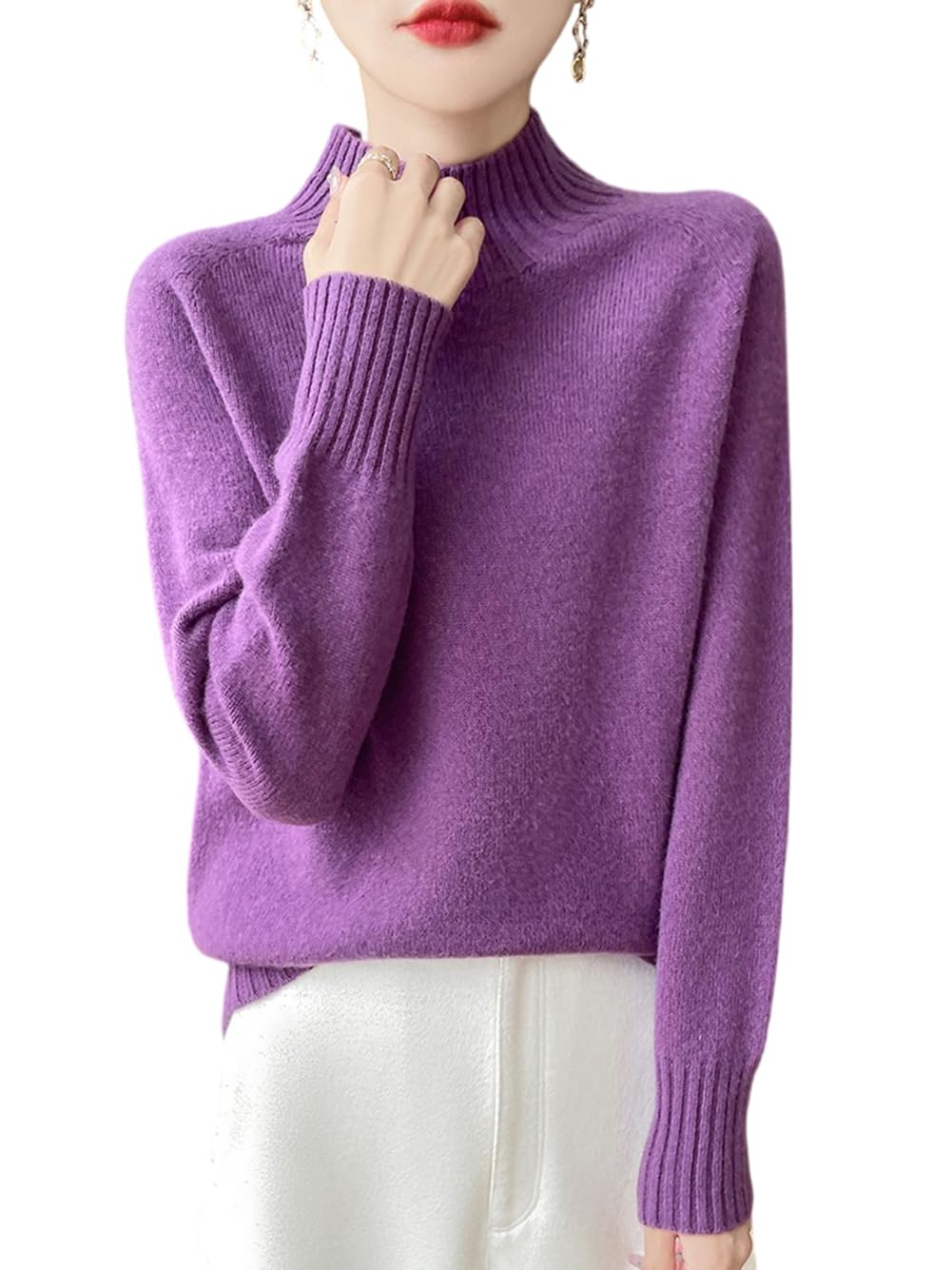 100 Merino Wool Sweaters for Womens Fall Winter Knitted Thick Pullover Long Sleeves Warm Turtleneck WQ711