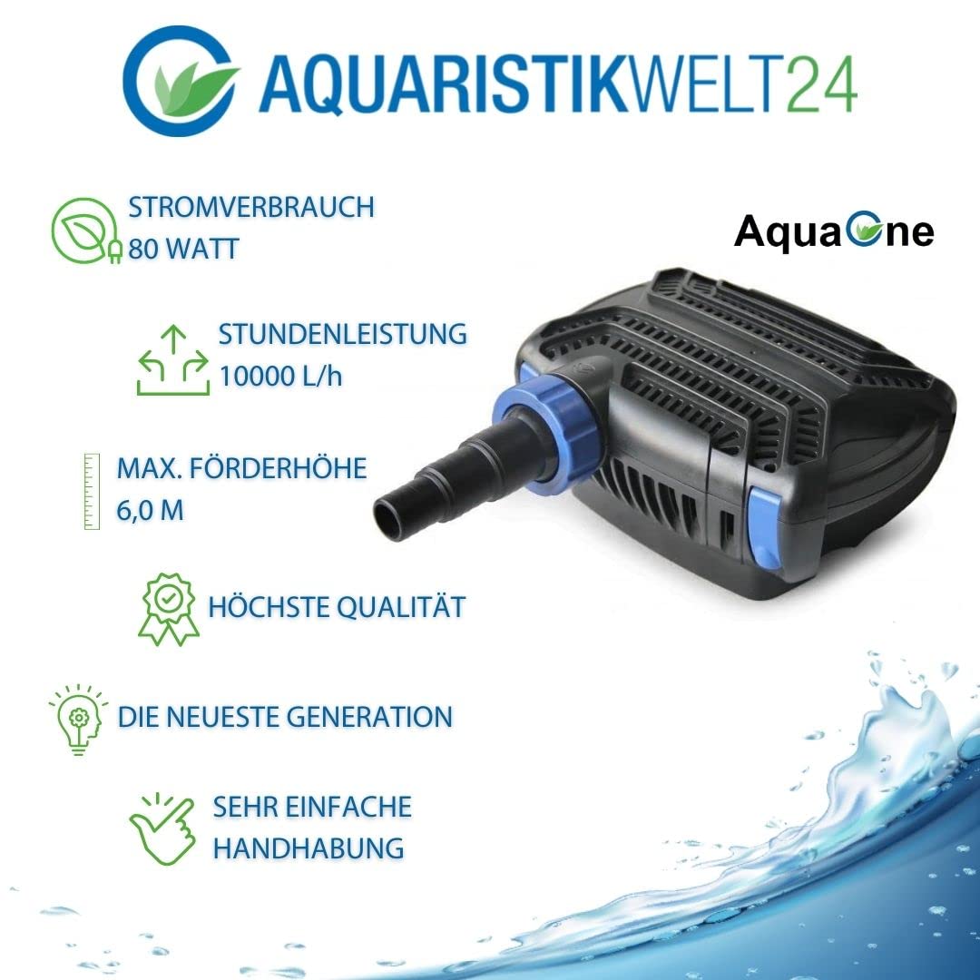AquaOne Zestaw filtrów do oczka wodnego z pompą do stawu, pompa filtrująca CPF-50000 do stawu o pojemności do 80 000 litrów, kompletny zestaw z lampą UV, pompa Eco 80 W, wąż do stawu nr 53