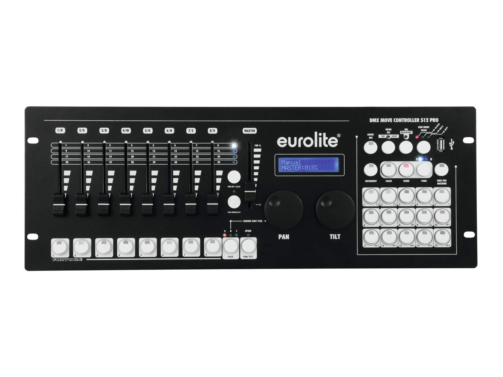 EUROLITE DMX Move Controller 512 PRO | Pult mit Motorfadern, Farb- & Bewegungseffekten (24 Geräte/34 Kanäle)