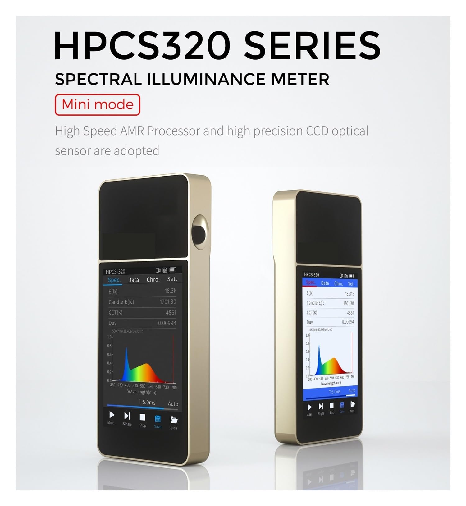 Espectrómetro, Espectrómetro Portátil Más Económico, Medidor CCT CRI HPCS320, Sensor Superior